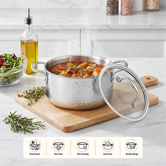Mega Casa 3 Qt Stock Pot with Lid, 304 Stainless Steel Cooking Pot, Gas ...