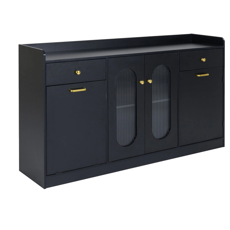 Hivvago Large Buffet Cabinet Hidden Tilt Out Trash Can With 2 Glass Doors