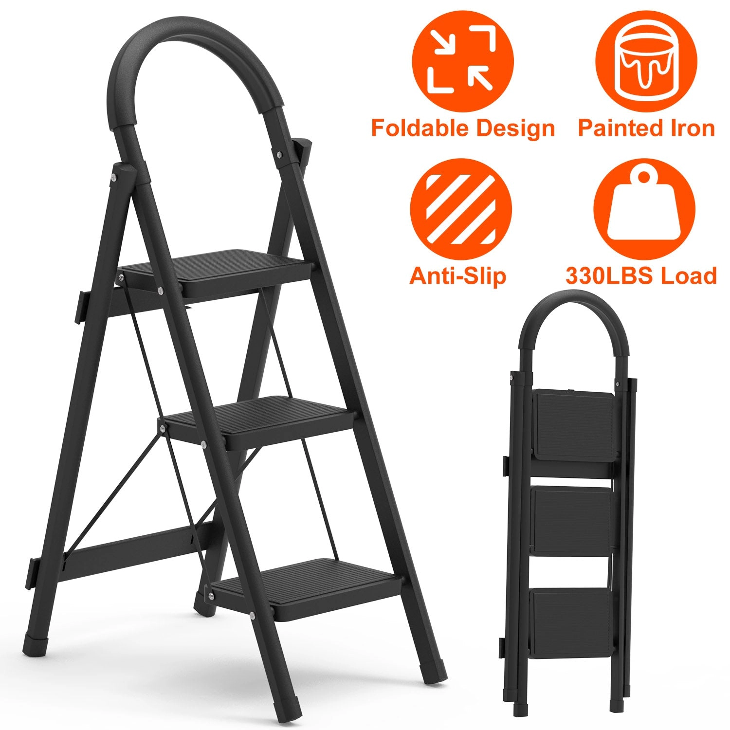 GBruno 3-Step Foldable Ladder With Anti-Slip Pedal