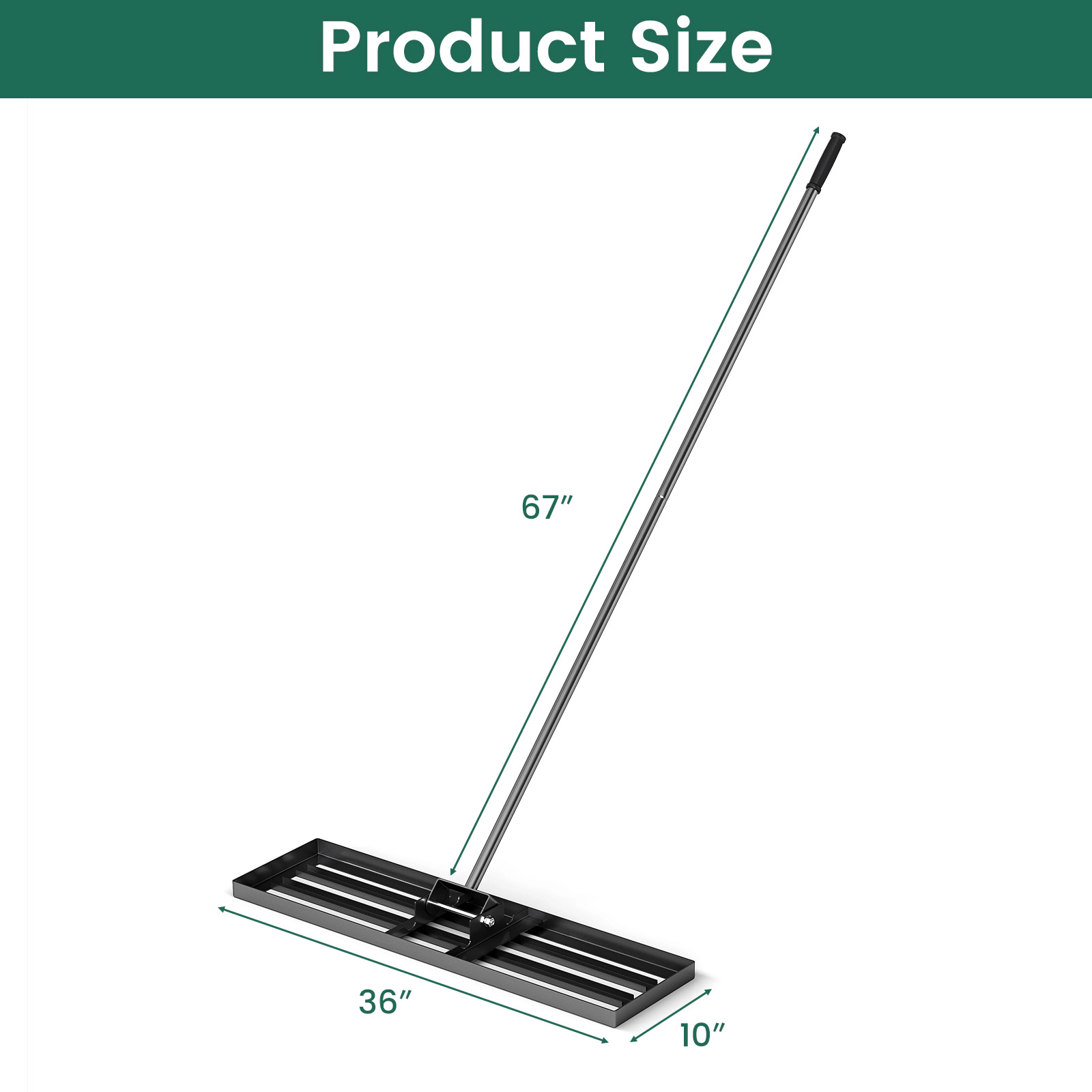 SUGIFT Black Lawn Leveling Rake with 67-in Long Handle and PVC Grips for Topdressing 36-in W 10-in D
