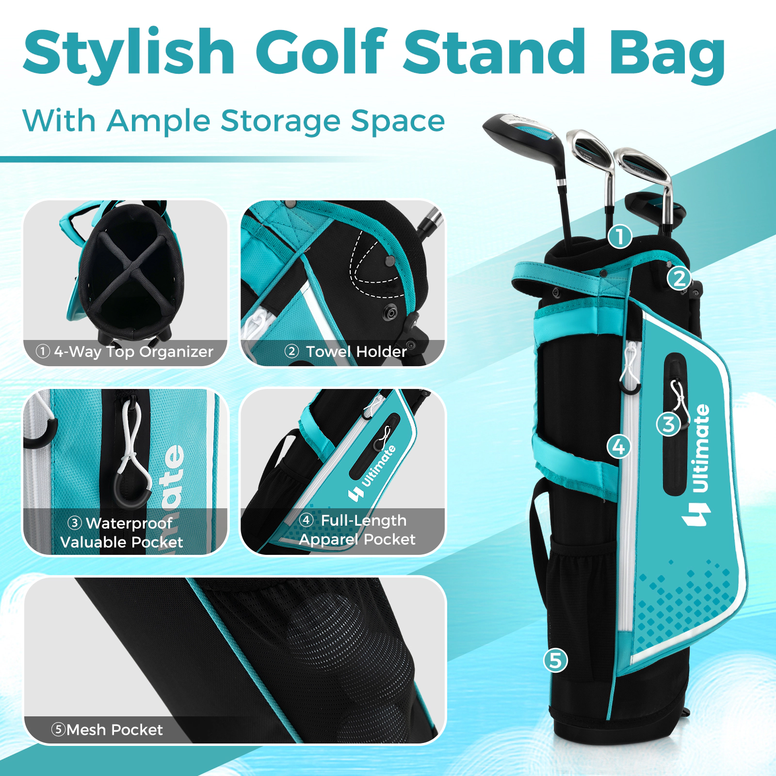 LJG Junior Complete Golf Club Set Right Hand with Rain Hood for Kids