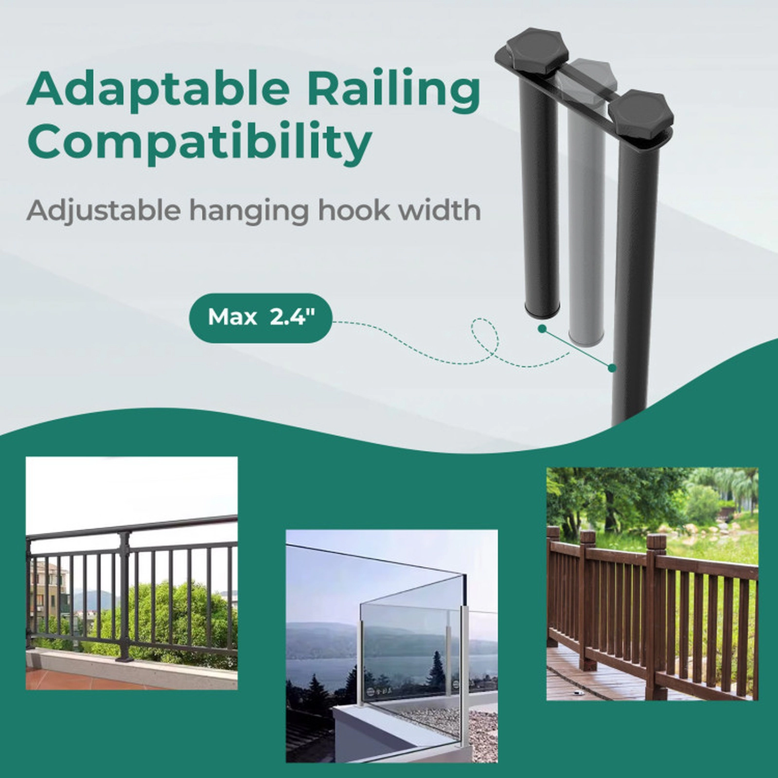 SUGIFT Adjustable Folding Hanging Balcony Railing Table 50-lb Capacity 24 x 20 x 20-in Fits 2.4-in Rails Black