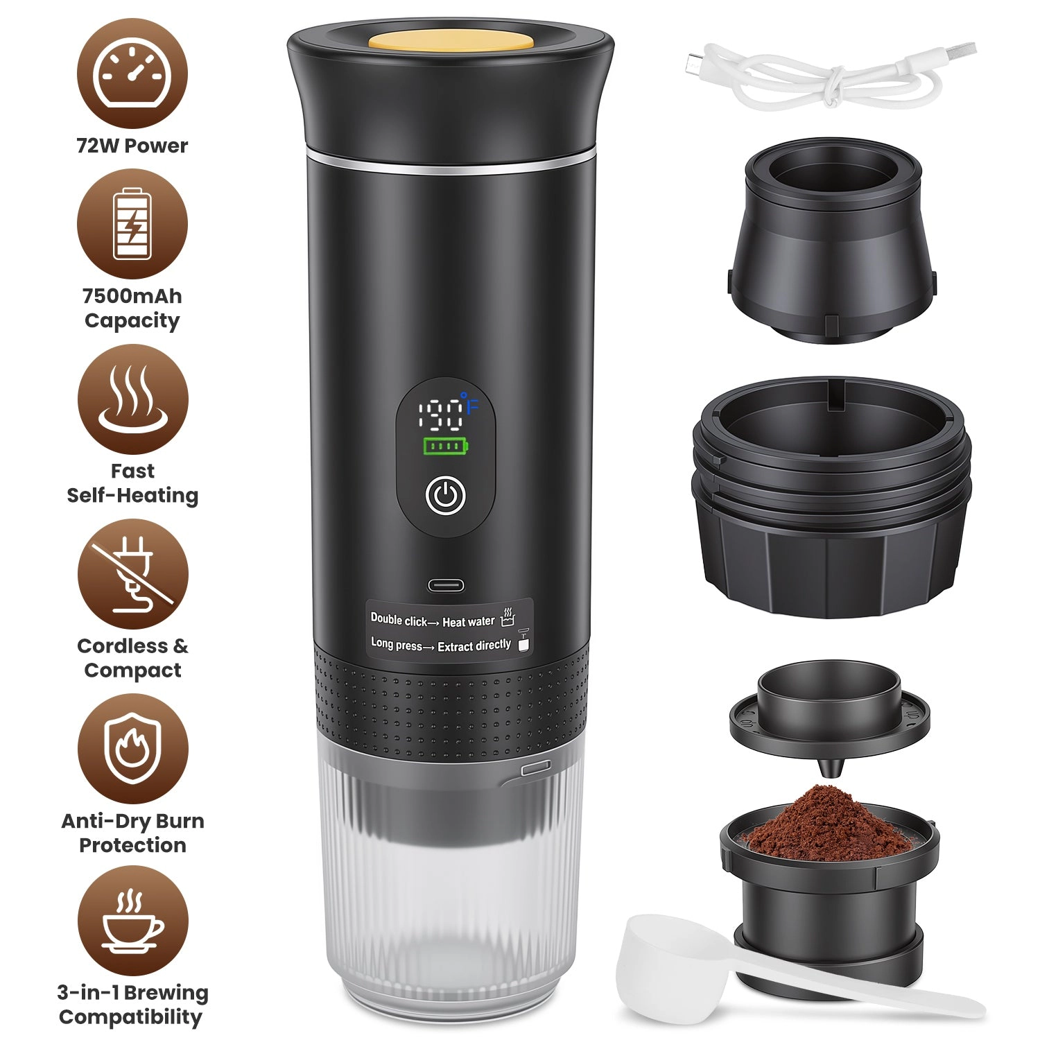 GBruno 3-in-1 Self-Heating Portable Espresso Machine