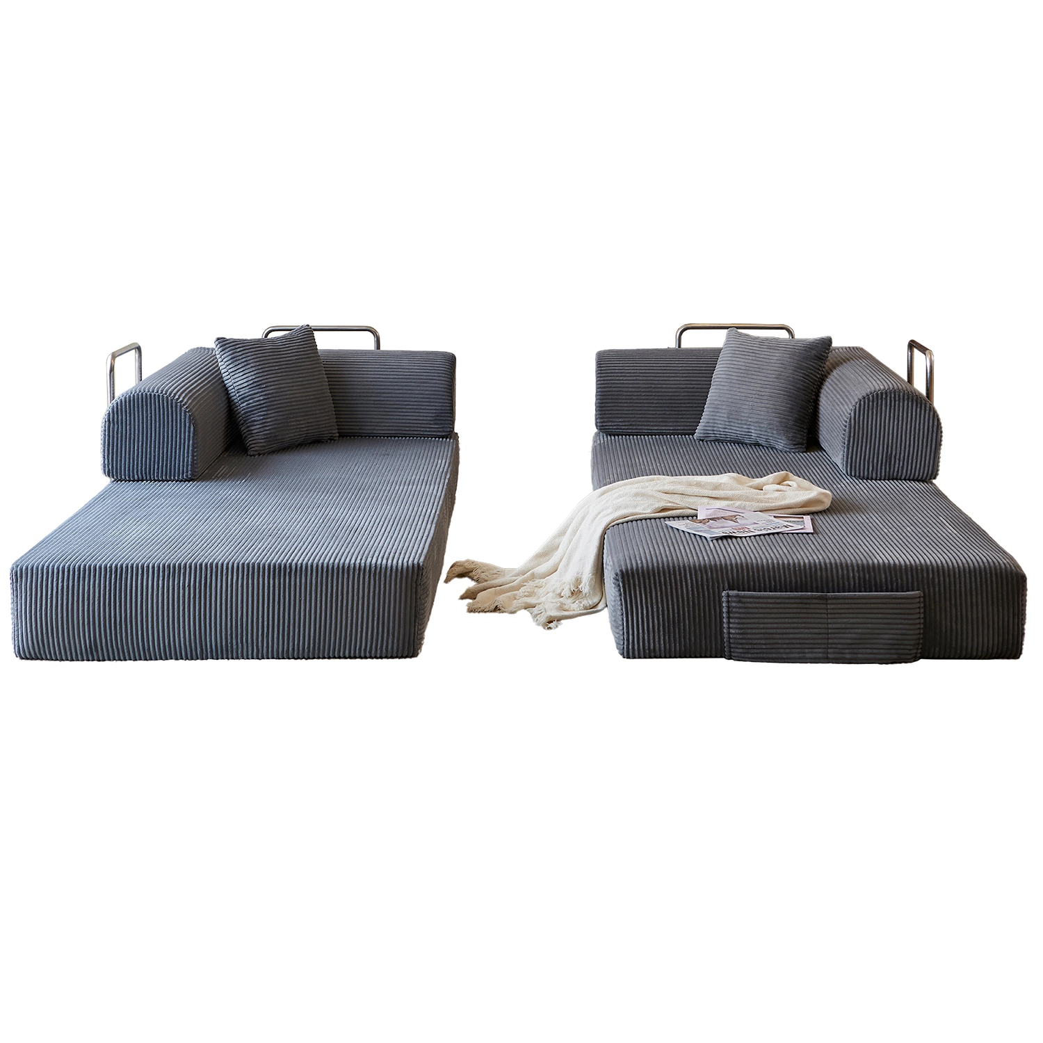 GBruno 3-Seat Convertible Corduroy Floor Sofa Bed