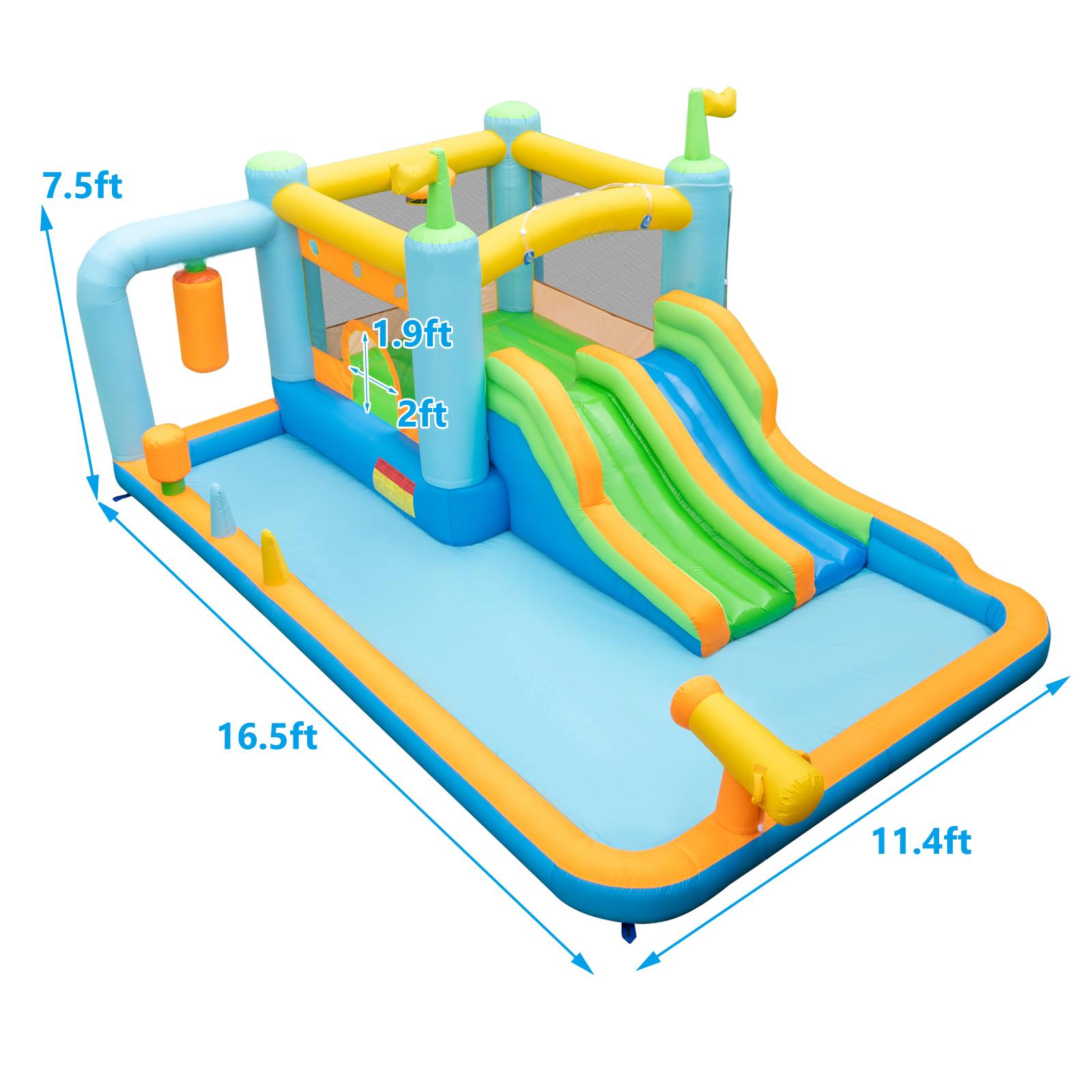 SUGIFT Dual Slides Bouncing Mat and 735W Blower for Ages 3-10 Kids Inflatable Water Slide