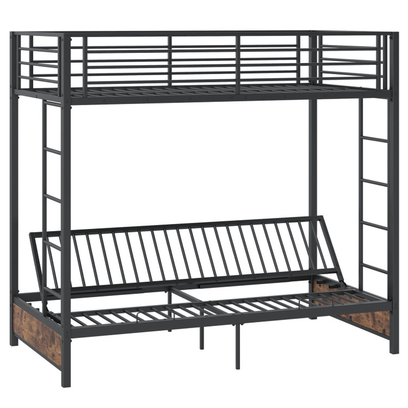SUGIFT Rustic Brown Headboard and Footboard 485-lb Heavy Duty Twin Over Futon Teens Metal Bunk Bed