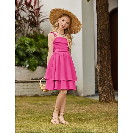 Arshiner Girl Dress Spaghetti Strap Midi Summer Easter Beach Boho Casual Formal Tween