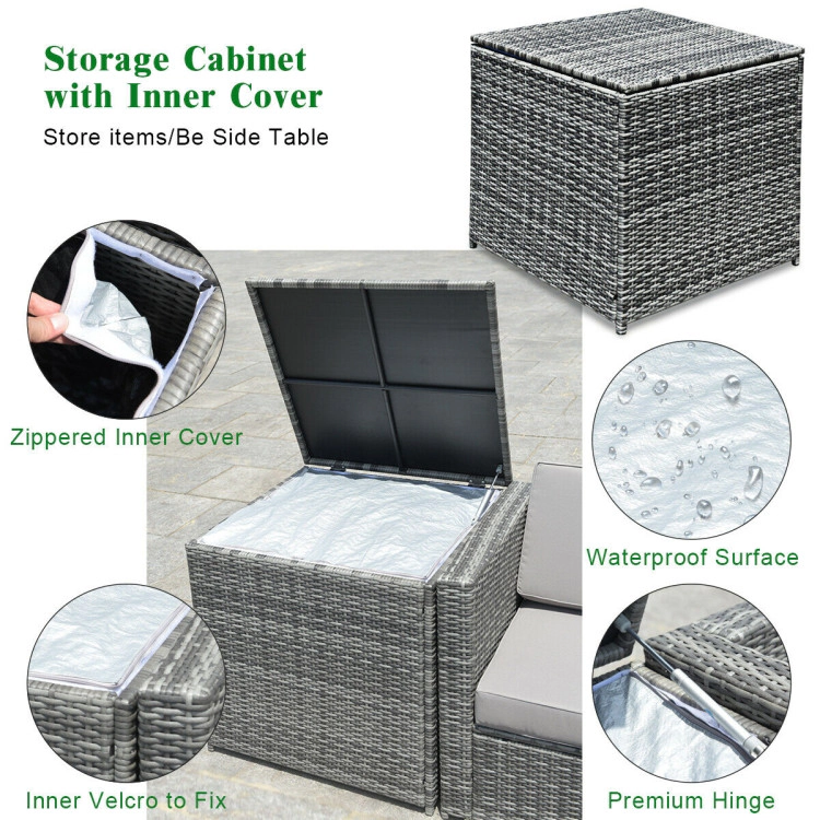 Hivvago 8 Pieces Wicker Sofa Rattan Dining Set Patio Furniture With Storage Table