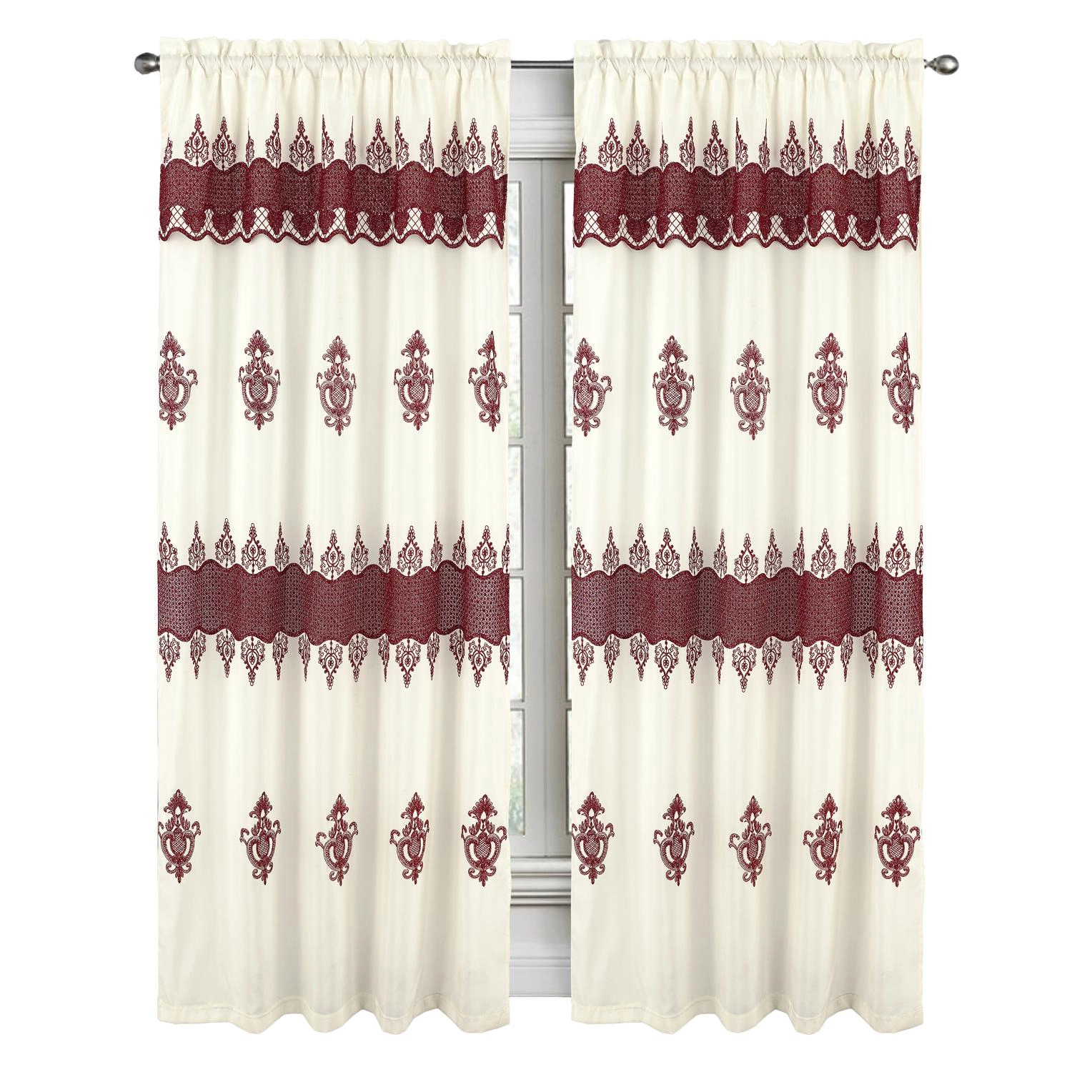 RT Designers Collection Debbie Macrame Construction 3" Rod Pocket Curtain Panel 54" x 90" Beige/Burgundy