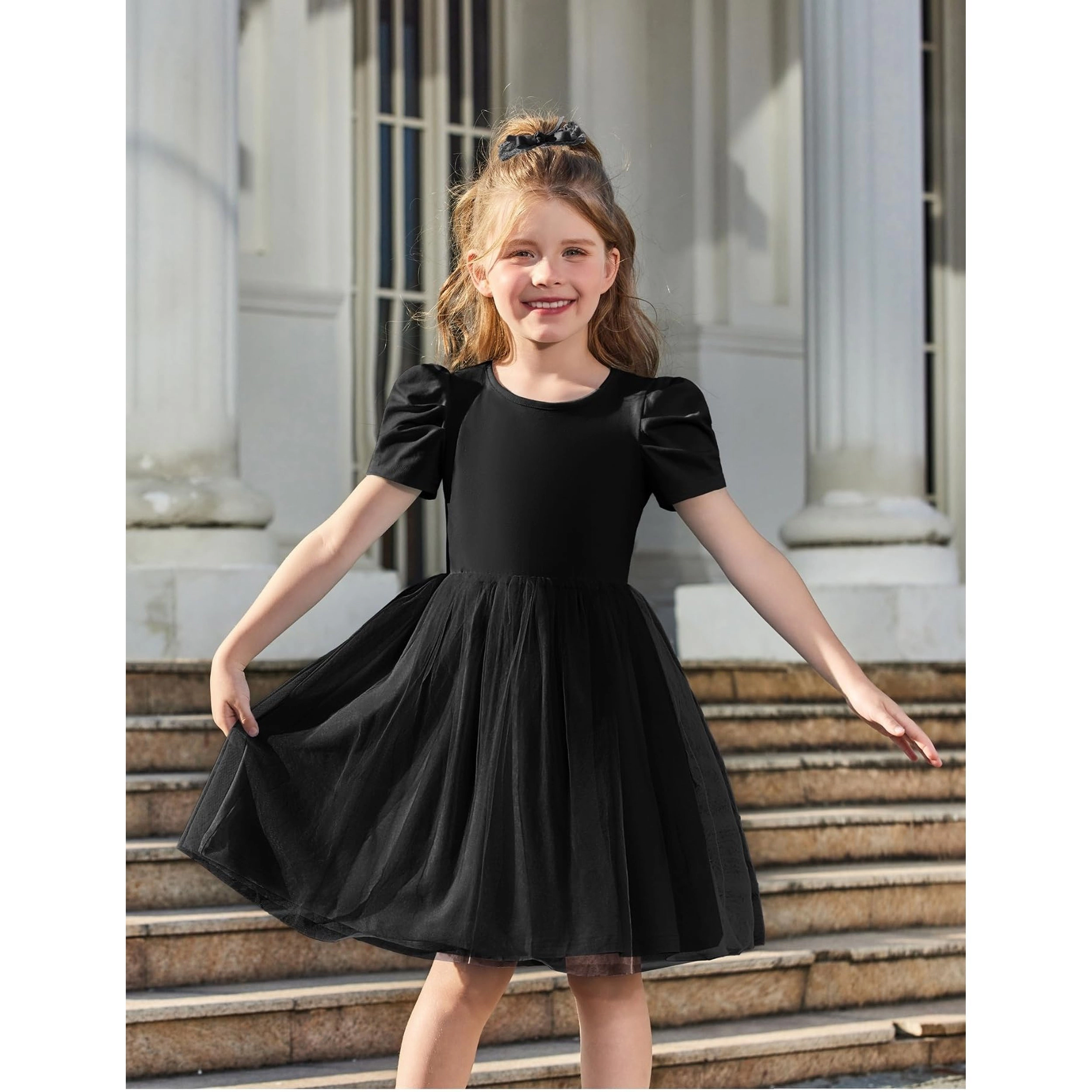 Arshiner Toddler Tutu Dress Summer Puff Short Sleeve Casual Party Tulle Sundress For Kids