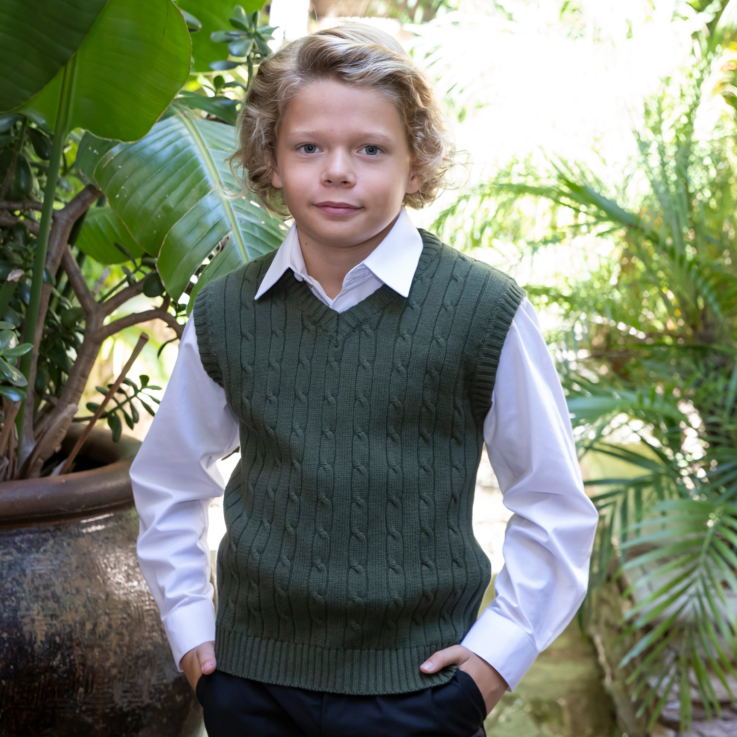 Gioberti Boy's 100% Cotton Soft V-Neck Cable Knit Sweater Vest