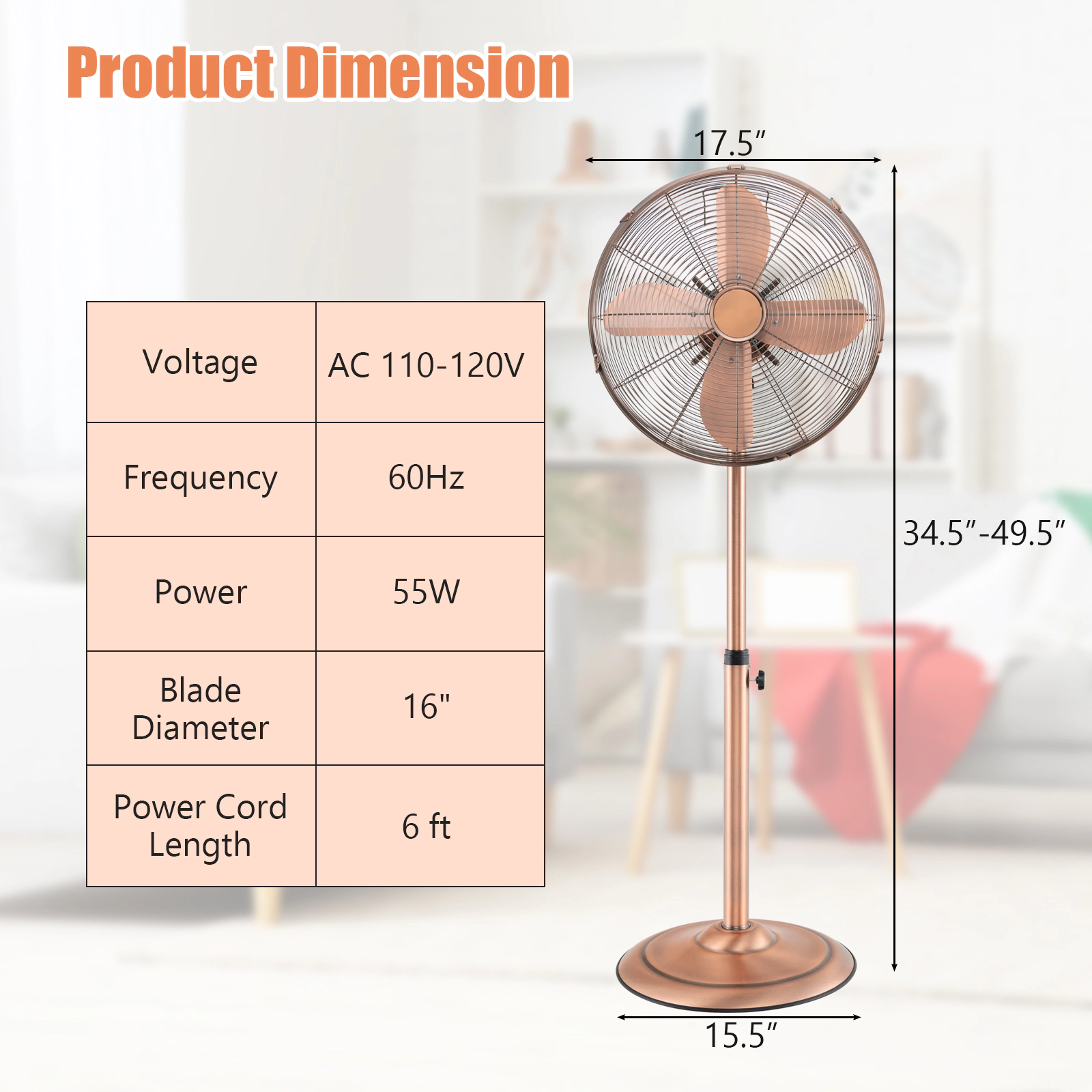 LJG 16 Inch Pedestal Standing Fan Oscillating Pedestal Fan with 3 Speeds and Adjustable Height