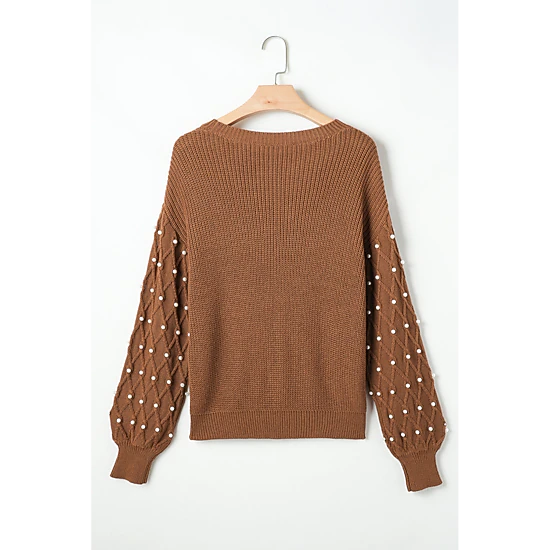 Katie - katie winter buddy　ブラウン　セーター　ニット　茶色 Threaded Pear Women's Evelyn Beaded Drop Shoulder Sweater, Color