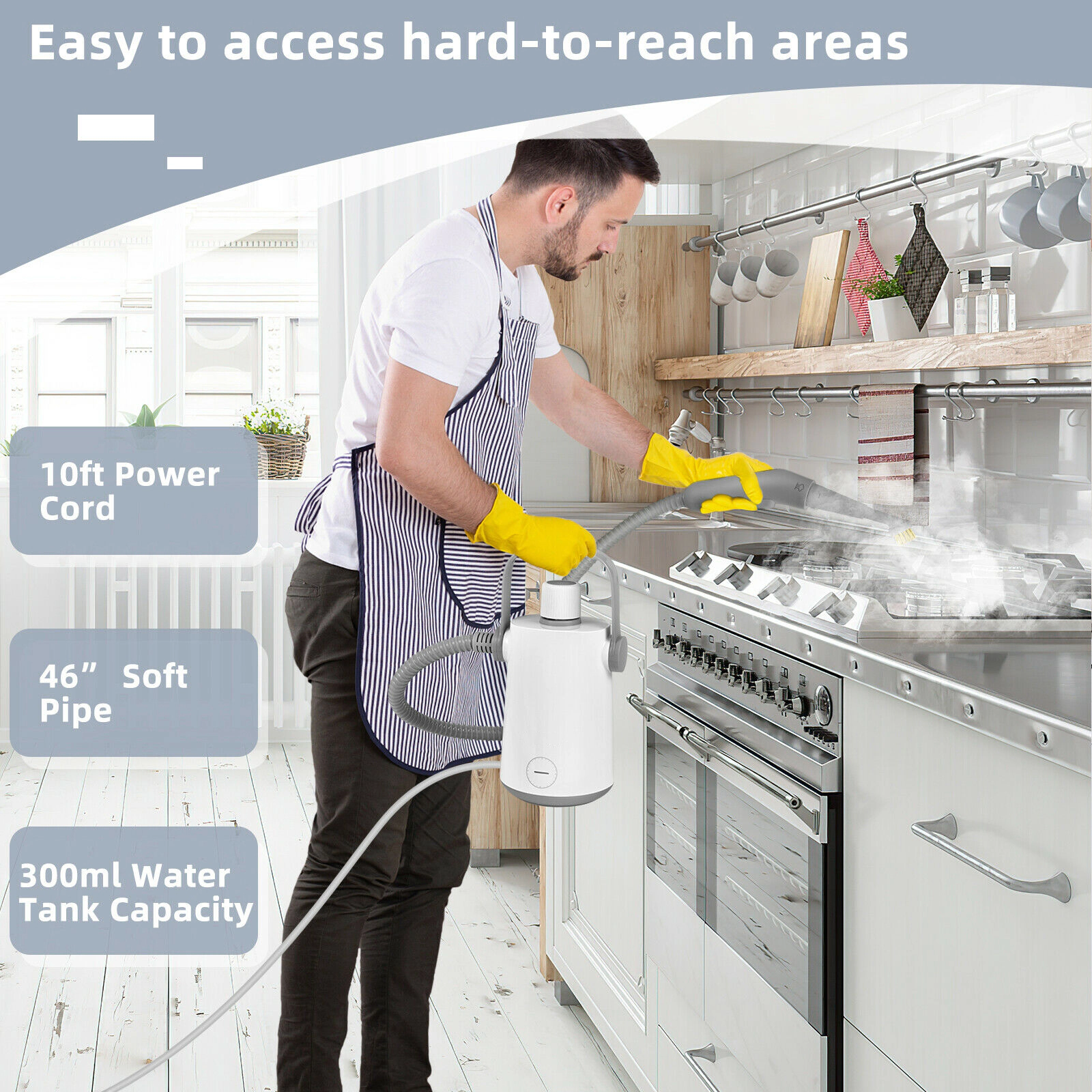 SUGIFT 1000W 4-lb Handheld Portable Steam Cleaner with 10 Accessories 46-in Hose and 10-ft Cord