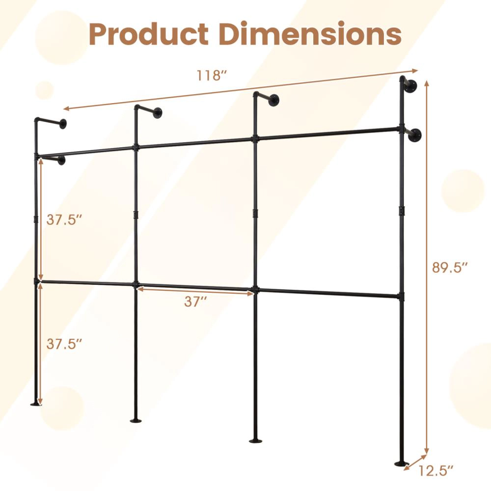 Hivvago Wall Mounted Pipe Clothing Rack with Hanging Rods