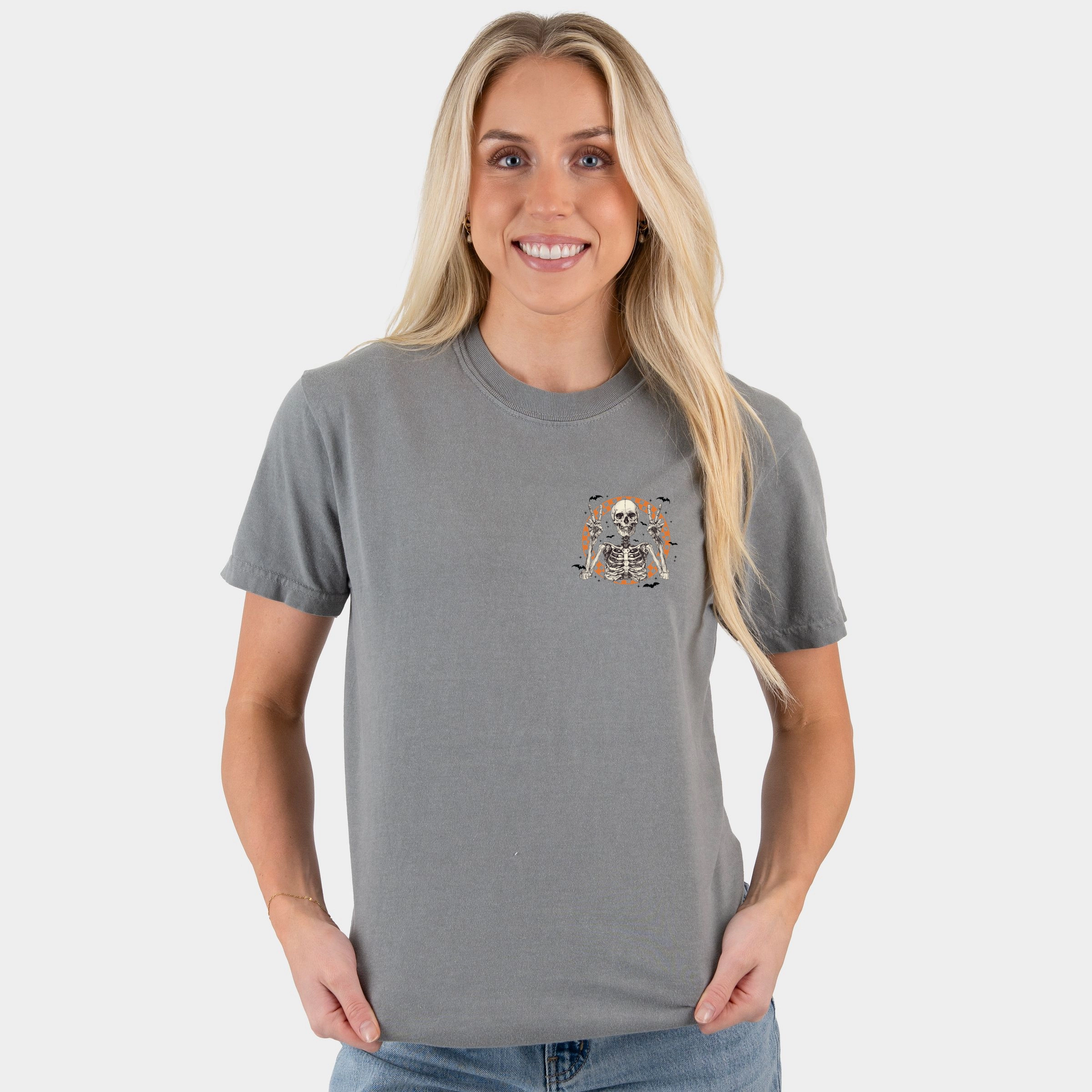 Simply Sage Market - Women's Garment Dyed Graphic T-Shirt Peace Sign Skeleton