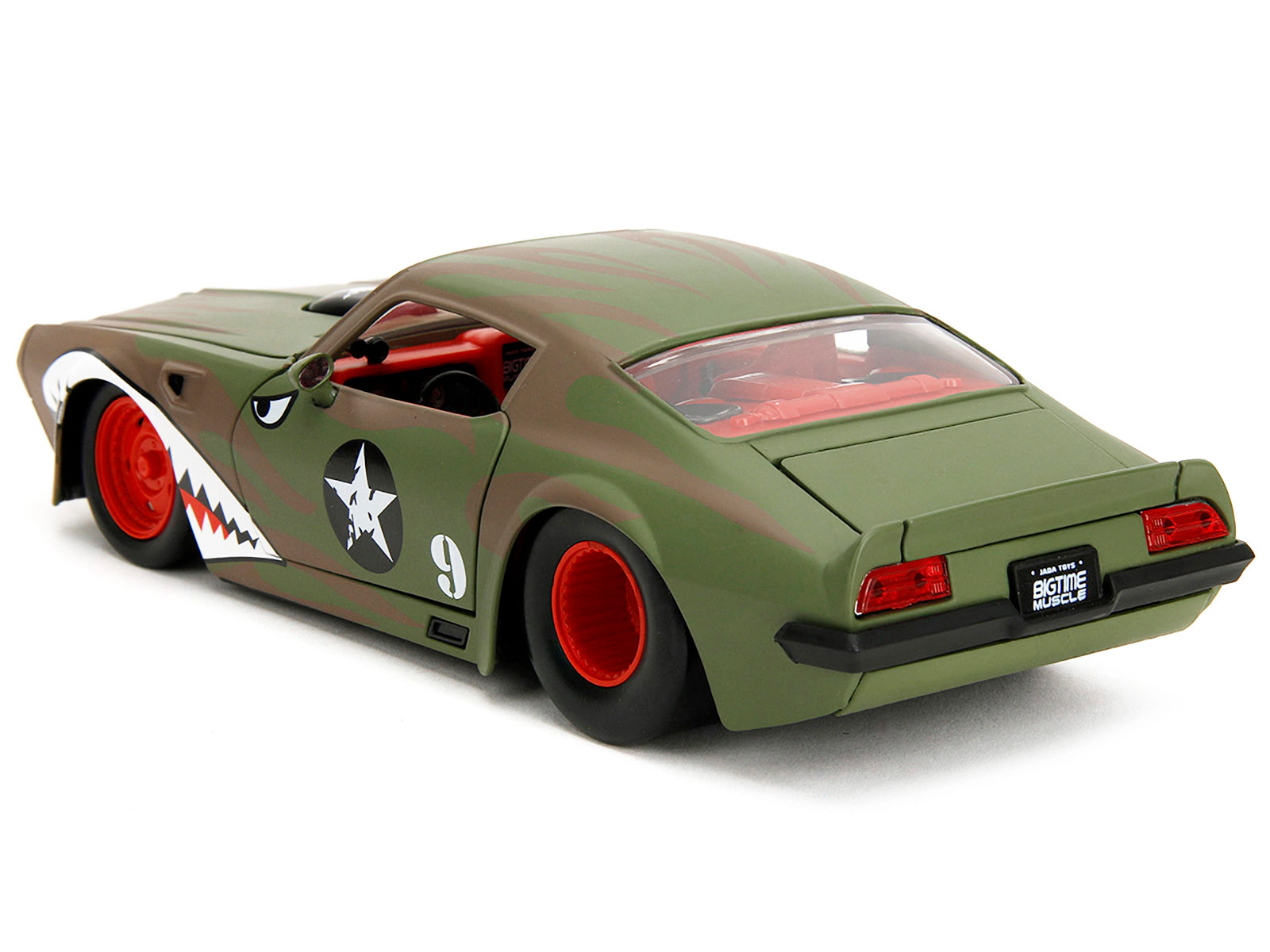 Jada Collectible 1972 Pontiac Firebird #9 Green Camouflage Flames With Graphics And Red Interior "Bigtime Muscle" Series