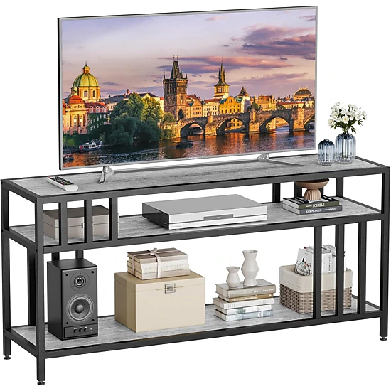 BebreezChic 58" TV Stand for Television 65", Entertainment Center Table with Adjustable Legs, Open Shelves & Doors