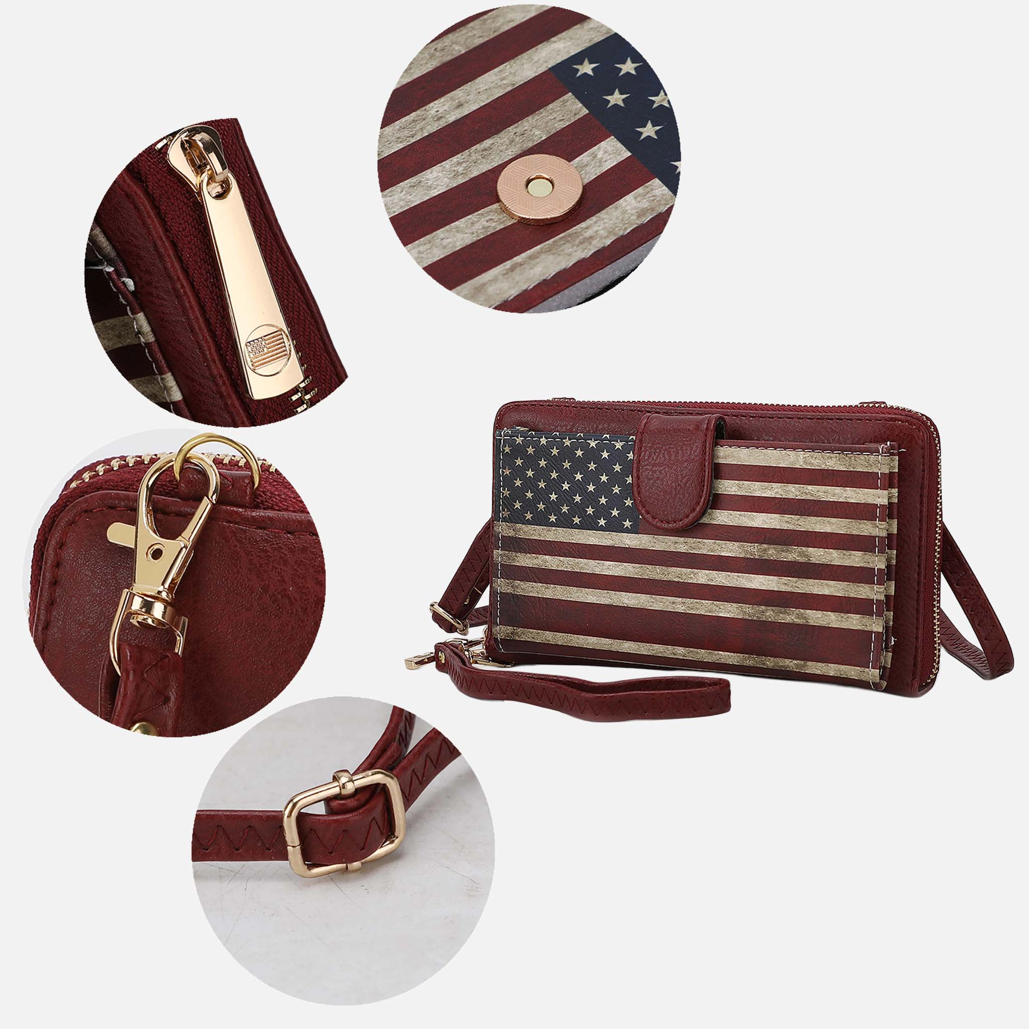 Mia K Collection Kiara Smartphone Wallet Crossbody Bag - Vegan Leather Patriotic Print