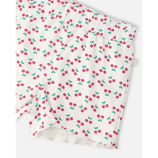 Deux par Deux Girls Rib Shorts Printed Cherries