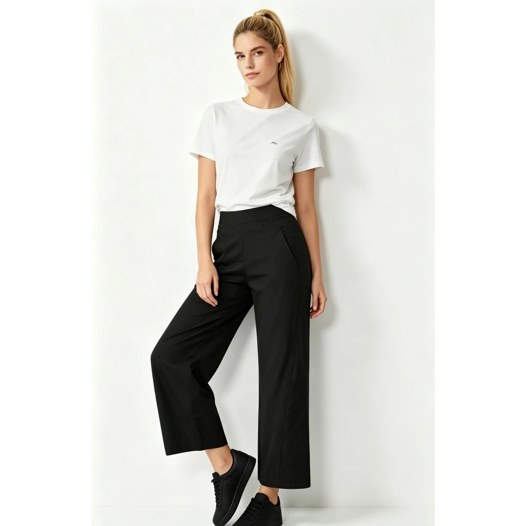 Coolmee Womens Elastic Waist Ankle Pants Casual High Rise Baggy Tapered Barrel Trousers