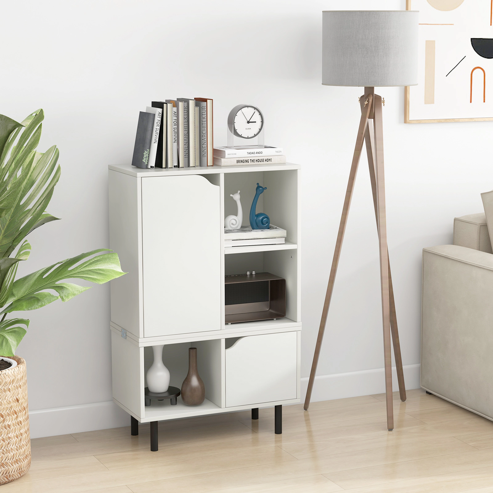 SUGIFT White 38-in Small Stackable Bookshelf with 3-Position Adjustable Shelf Cabinet and Open Cubes