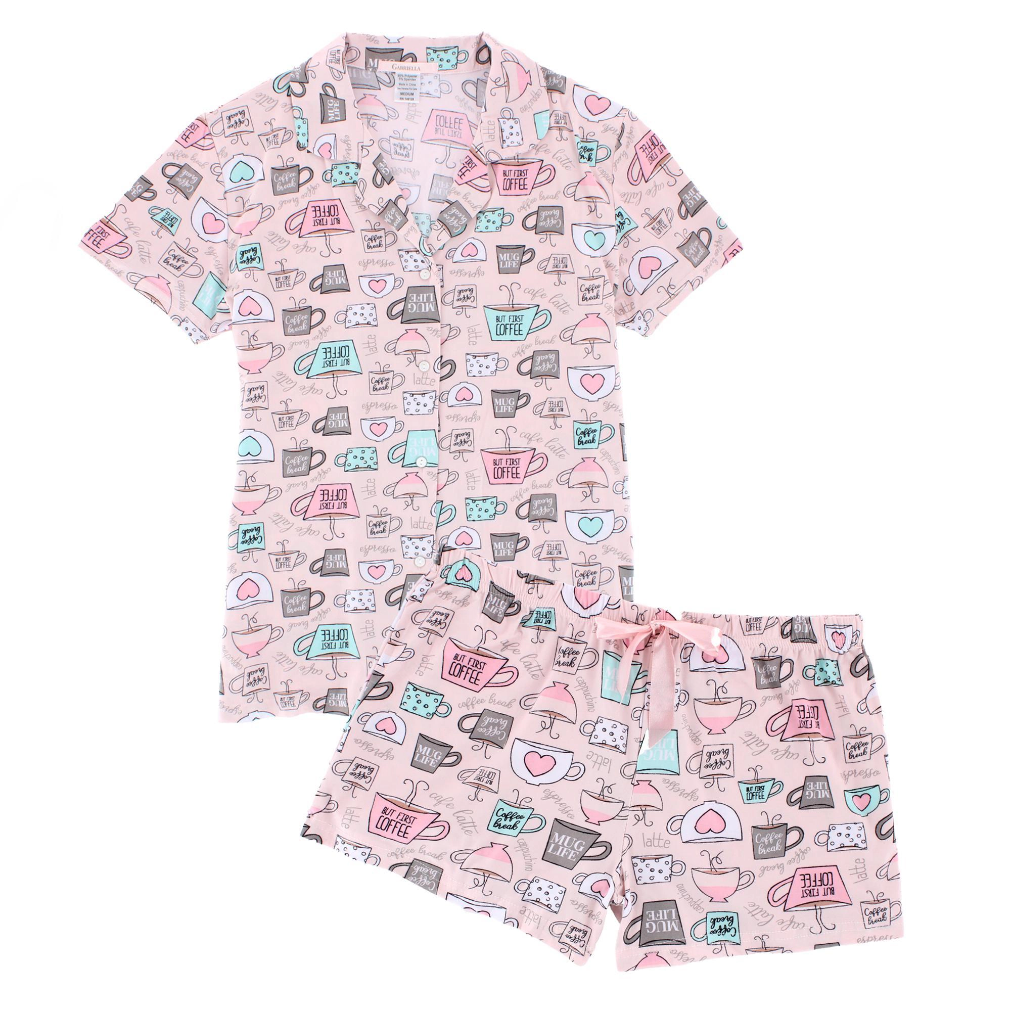 CTM Women's Plus Notched Collar Coffee Short Pajama Set by Gabriella