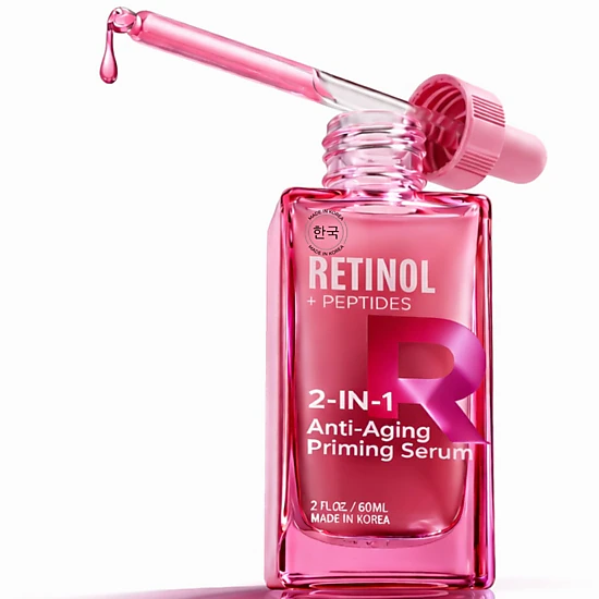 Lovery Retinol and Peptides 2-in-1 Anti-Aging Priming Serum - Korean Skin Care Firming & Smoothing Treatment