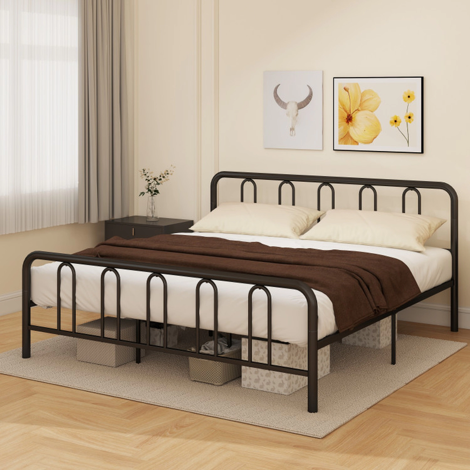SUGIFT Full, Queen and King Size Steel Platform Bed Frame with Headboard and Footboard 1100-lb Capacity Black