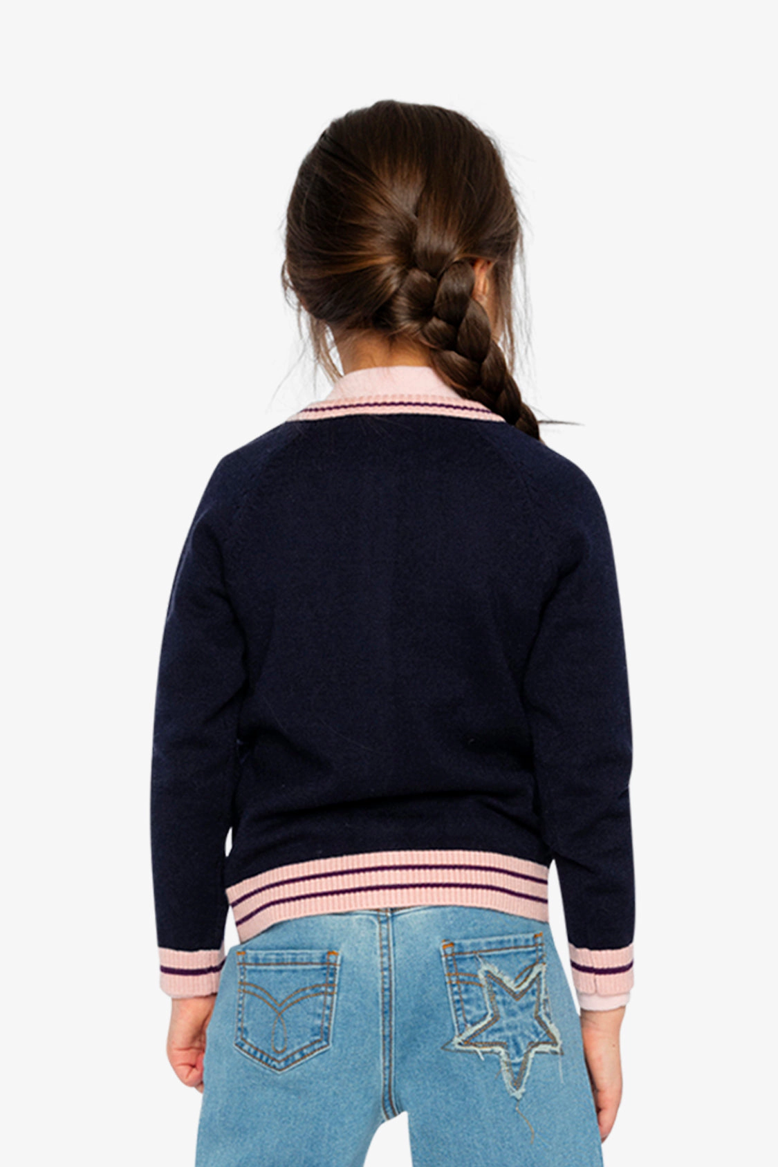 Deux par Girls Striped Trim Button-Front Knitted Cardigan