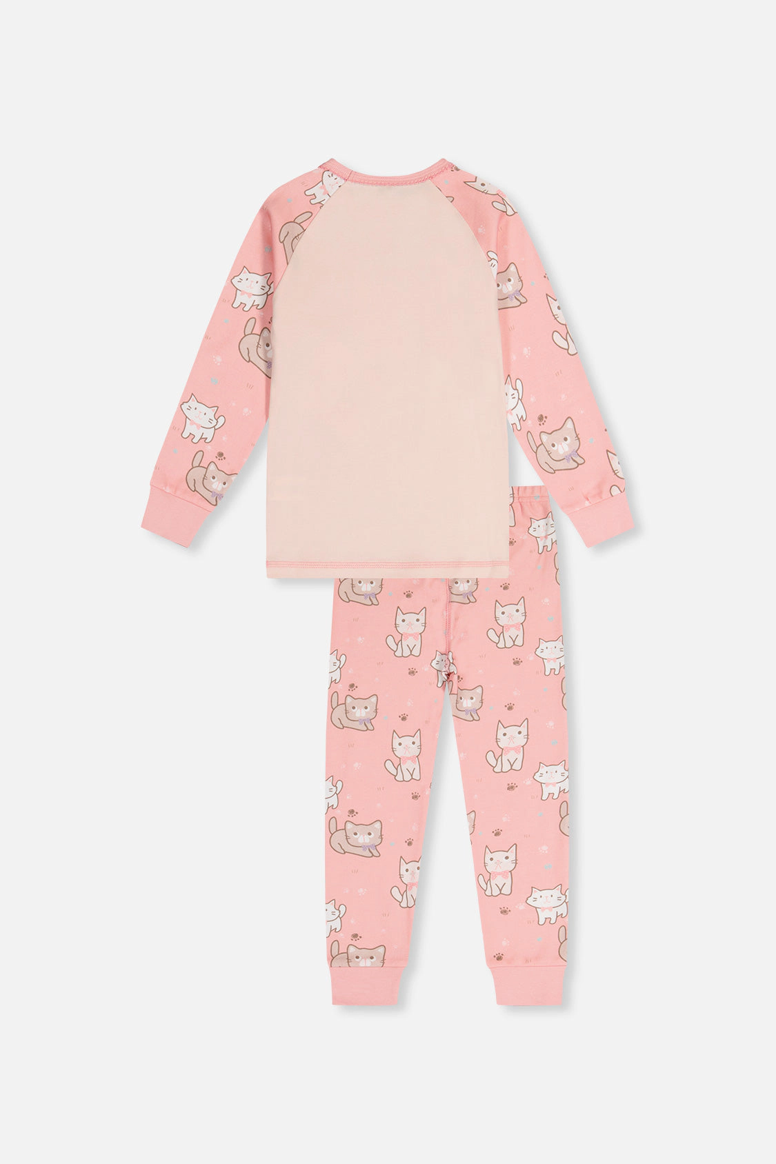 Deux par Girls Organic Cotton Cat Print Two Piece Pajama Set with Raglan Sleeve Top and Pants