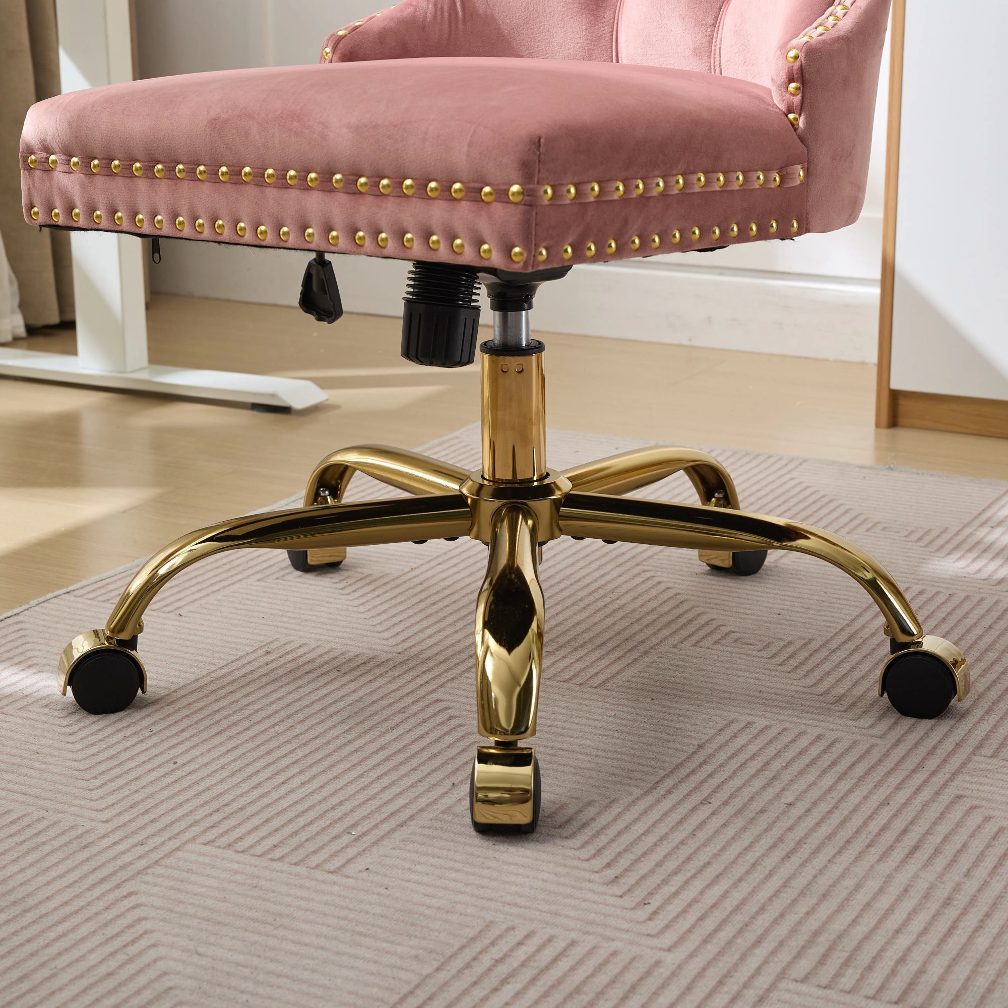 Platinum-Level Office Chairs Pink Velvet Tufted Office Chair, Modern Swivel Desk Chair