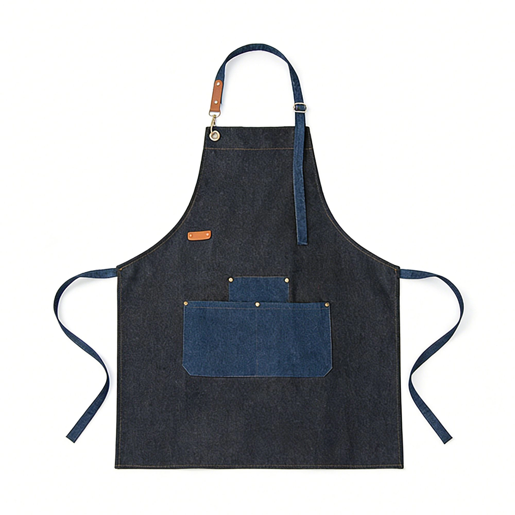 Alilang Unisex Denim Kitchen Apron with Adjustable Neck Strap Multi Pocket Work for Cooking Baking Barista