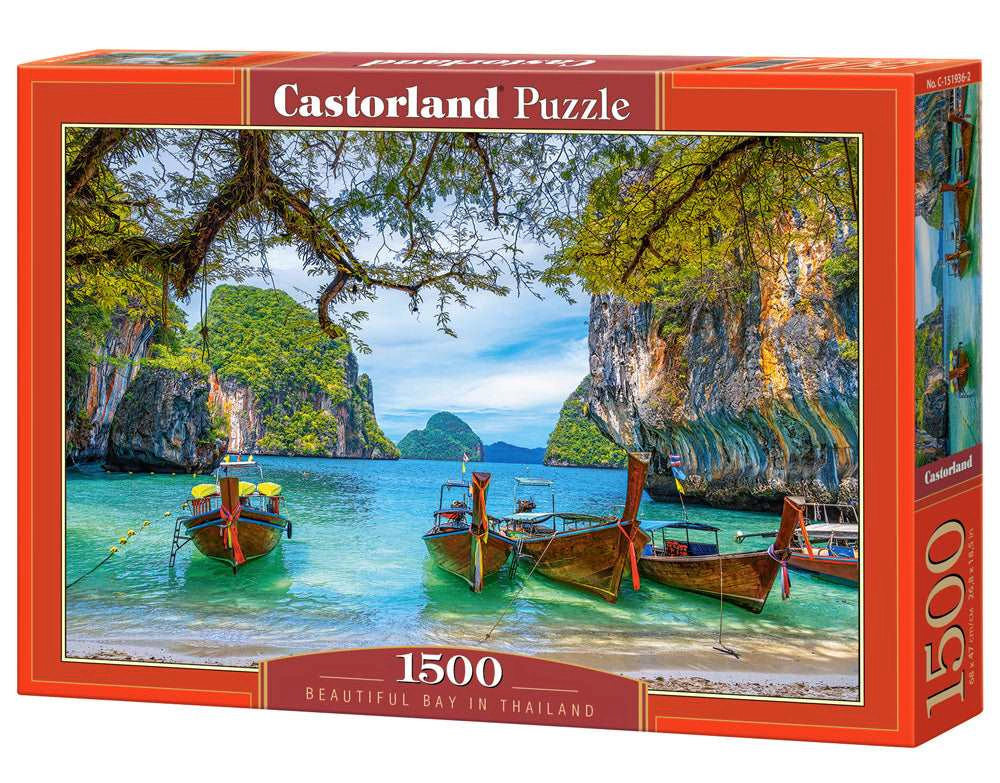 CASTORLAND 1500 Piece Jigsaw Puzzles, Beautiful Bay in Thailand, Asia, Island, Fishing boat, Ocean, C-151936-2