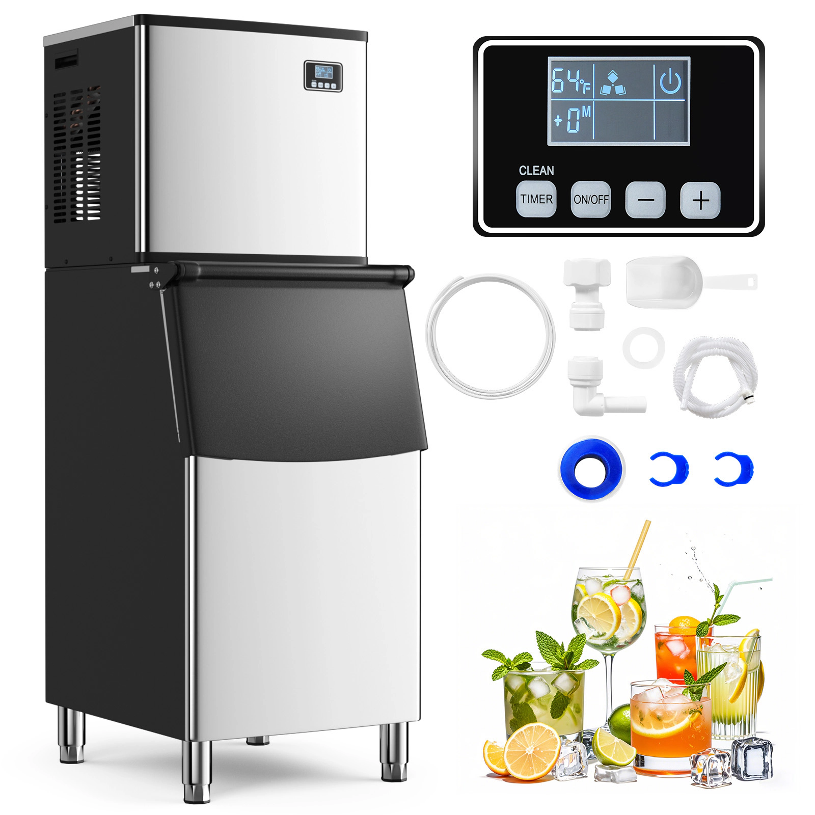 SUGIFT Silver Commercial Ice Maker with 418-lb Daily Output and 200-lb Storage Bin 26.3-in W 22.8-in D 63.4-in H