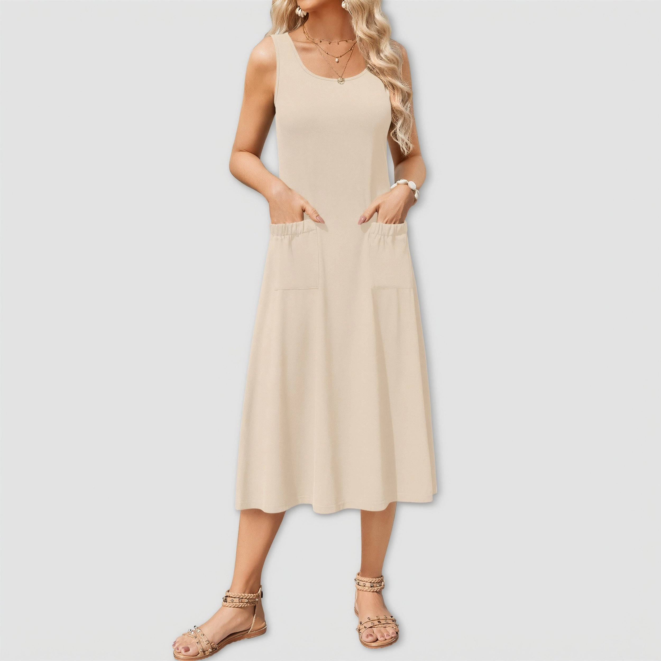 Zeagoo Women's Scoop Neck Sleeveless Midi Dress