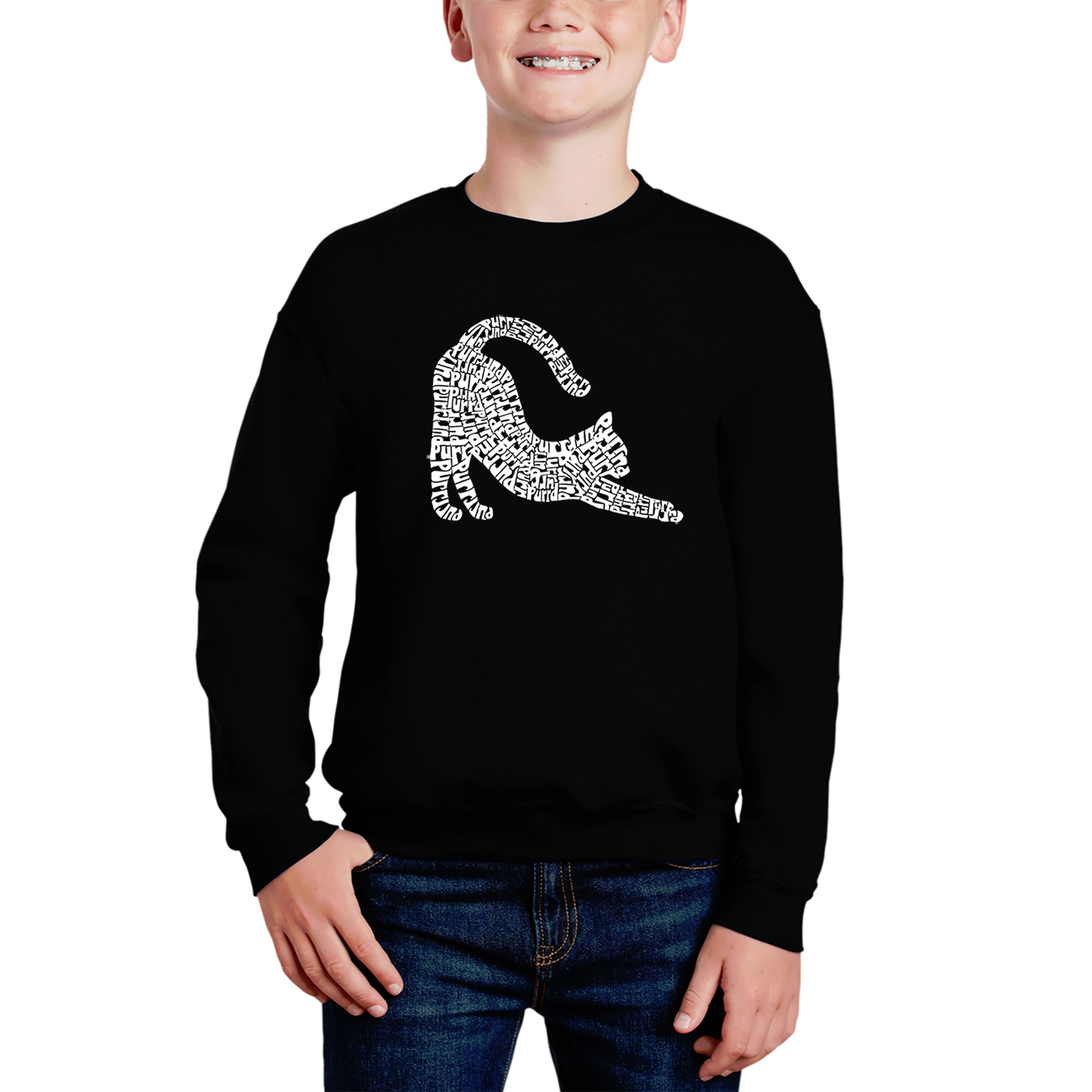 LA Pop Art Boy's Word Sweatshirt - Stretching Cat