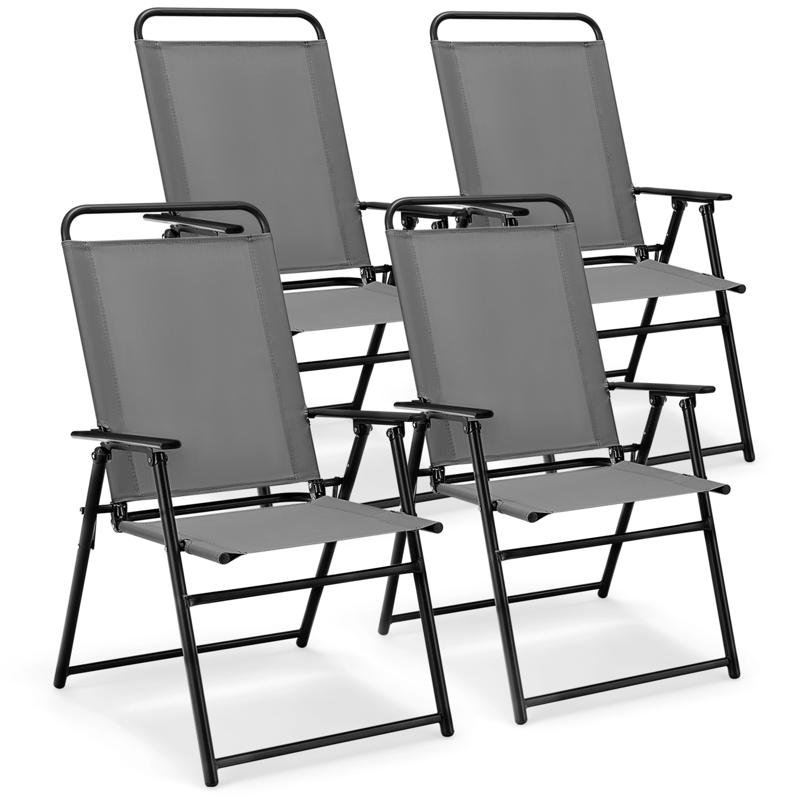 LJG Outdoor Folding Sling Chairs Set of 4 with Armrest and Backrest