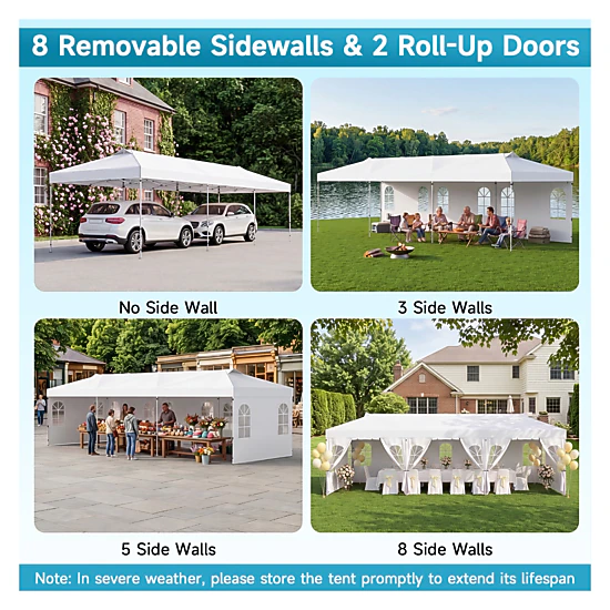Glintex 10 x 30-Foot Pop-Up Canopy with Three Heights and 17 Stakes ...
