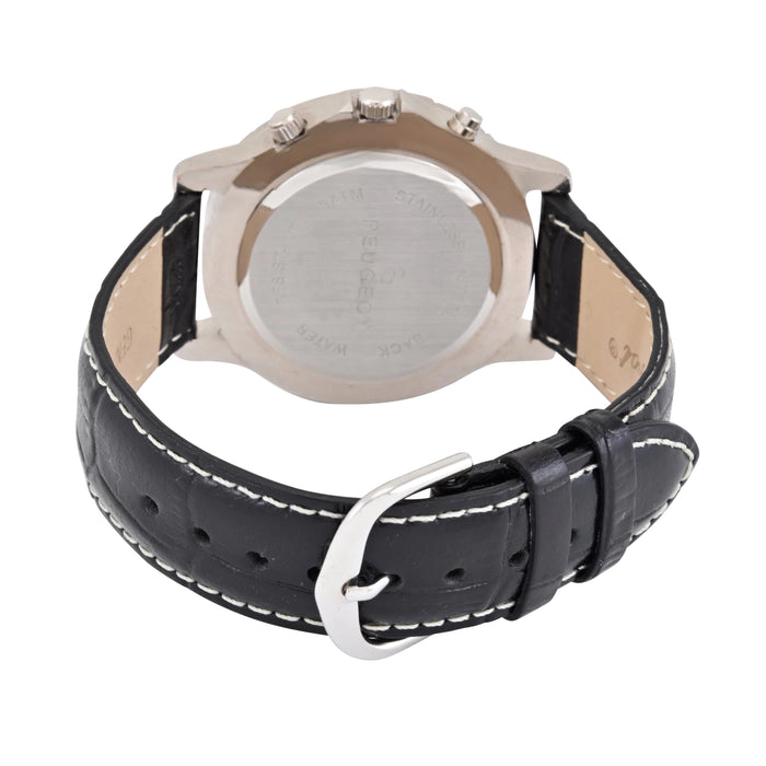 Peugeot Mens Round 40mm Multi-Function Moon Phase Watch with Leather Band