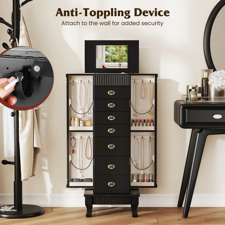 Hivvago Wooden Jewelry Armoire Cabinet Storage Chest with Drawers and Swing Doors