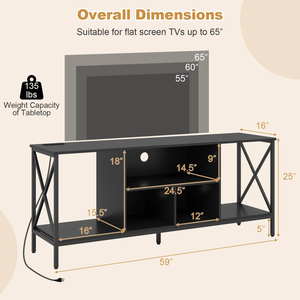 Hivvago Tv Stand With Led Lights For 65 Inch Entertainment Center Power Outlets