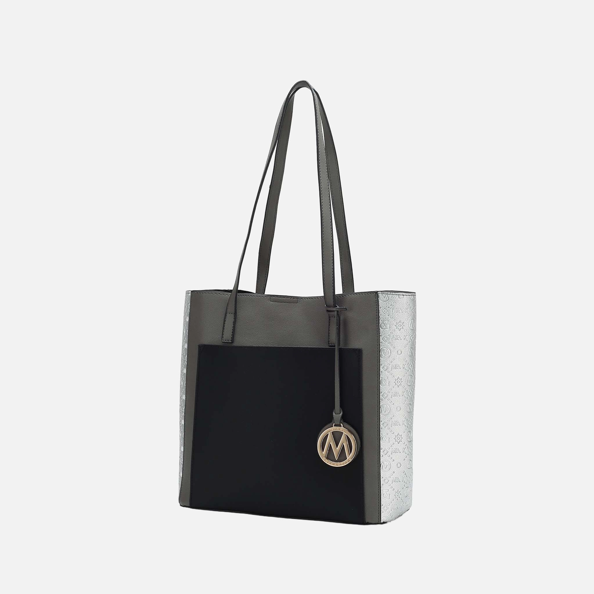 Mia K Collection Leah Color Block Vegan Leather Tote - Magnetic Snap, Zip Pocket, Metal Feet