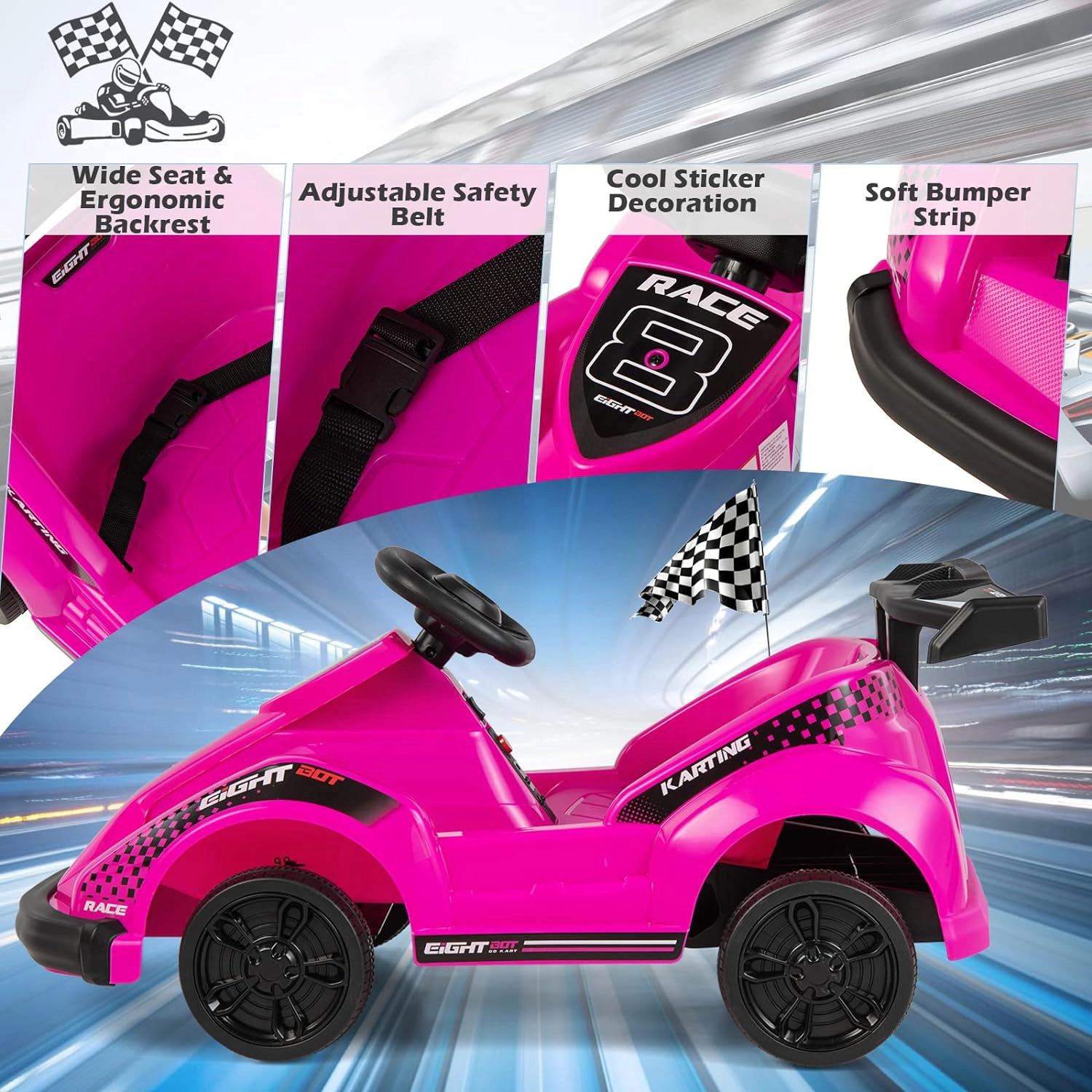 Costway 6V Electric Go Kart for Kids Ride On Car w/ 2.4G Remote Control w/Soft Start Sound and Music Function