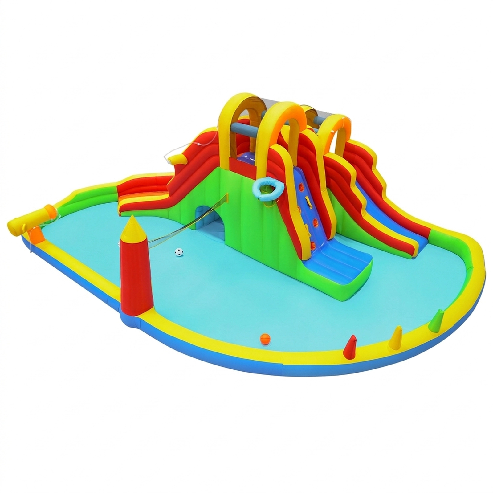 SUGIFT 2 Long Slides Climbing Walls and Ball Games No Blower 8-in-1 Kids Giant Bounce House