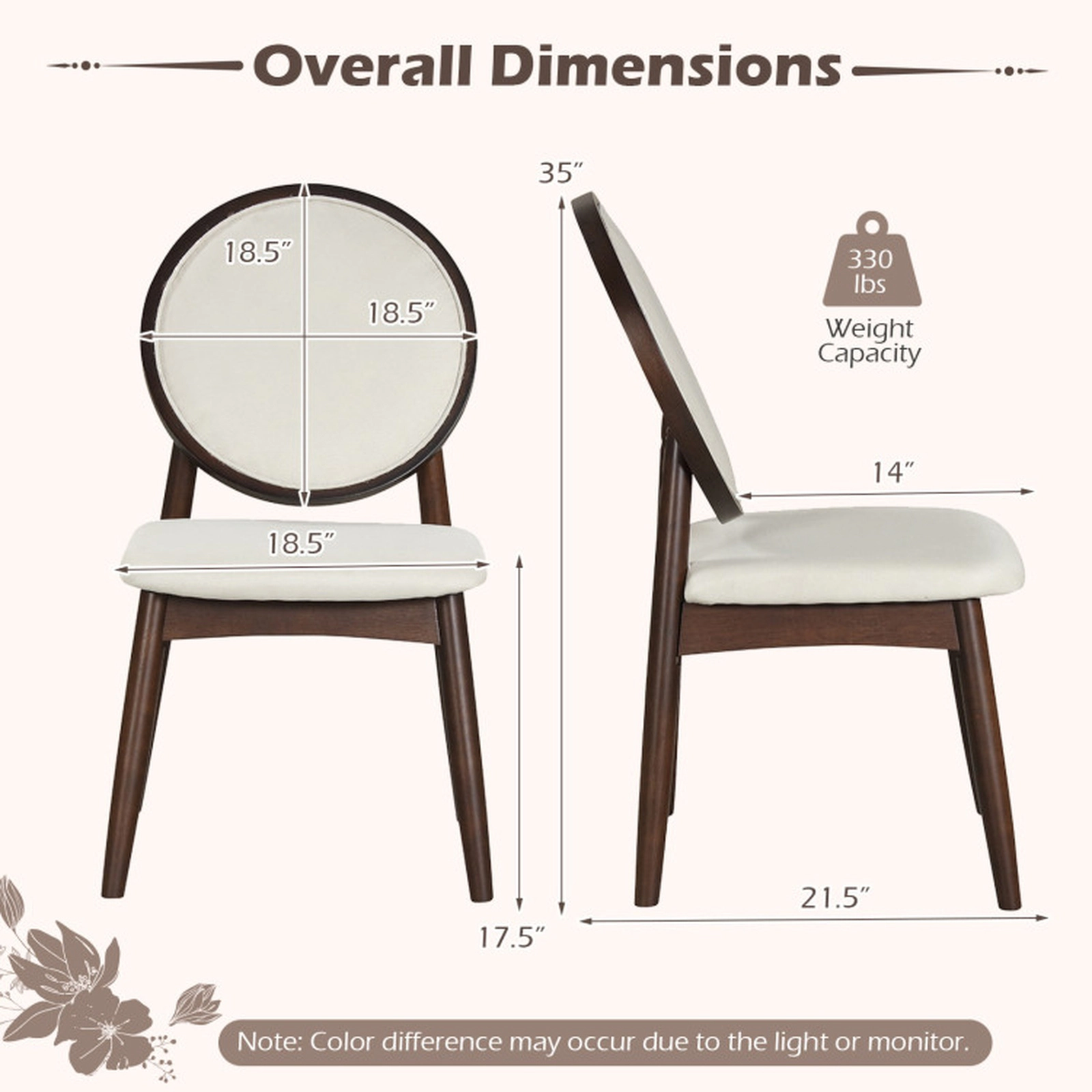 SUGIFT Set of 2 Beige Upholstered Dining Chairs with Linen Padded Seat 18.5-in W 35-in H 330-lb Per Chair