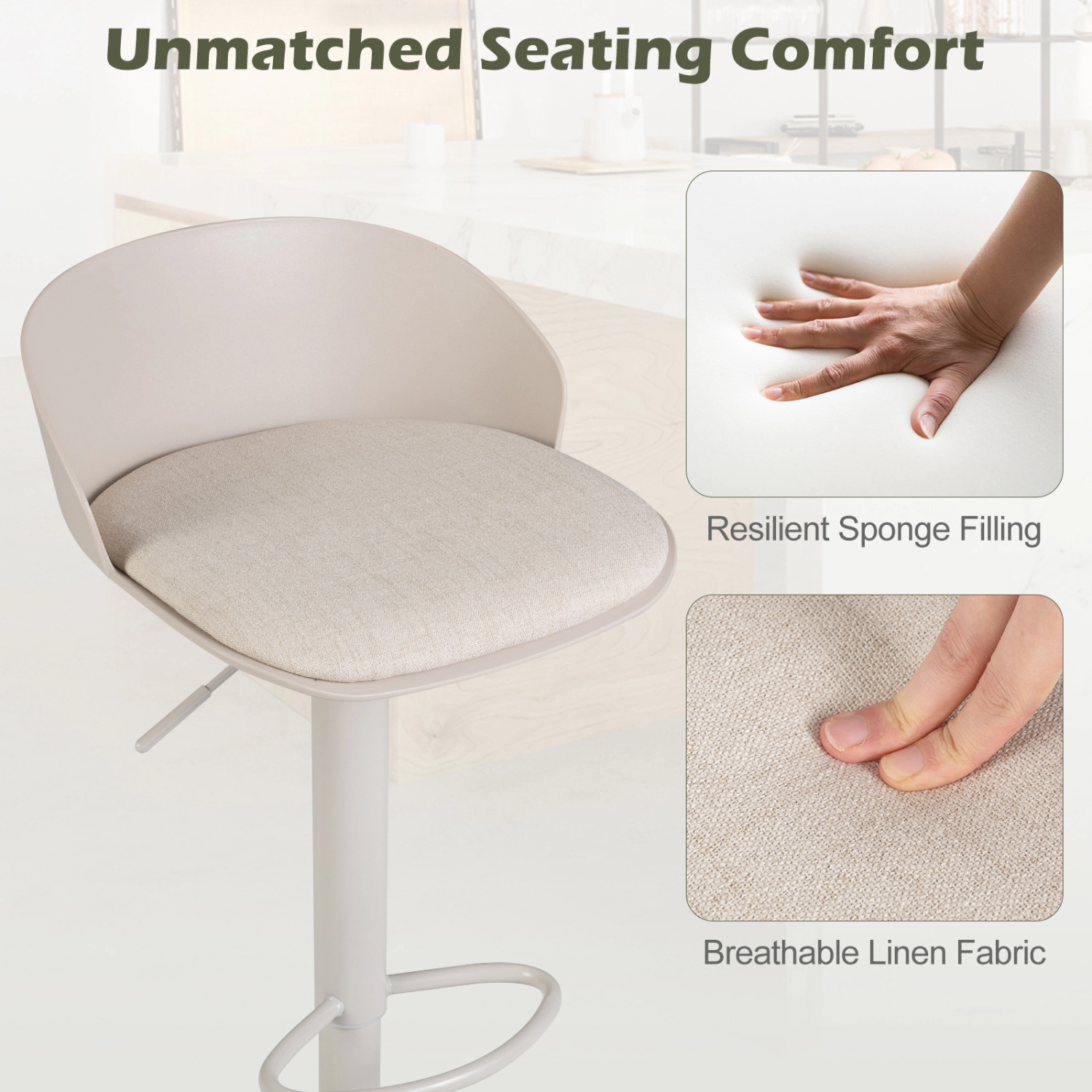 LJG Set of Adjustable Swivel Bar Stools with Back & Footrest 330 LBS for Dining