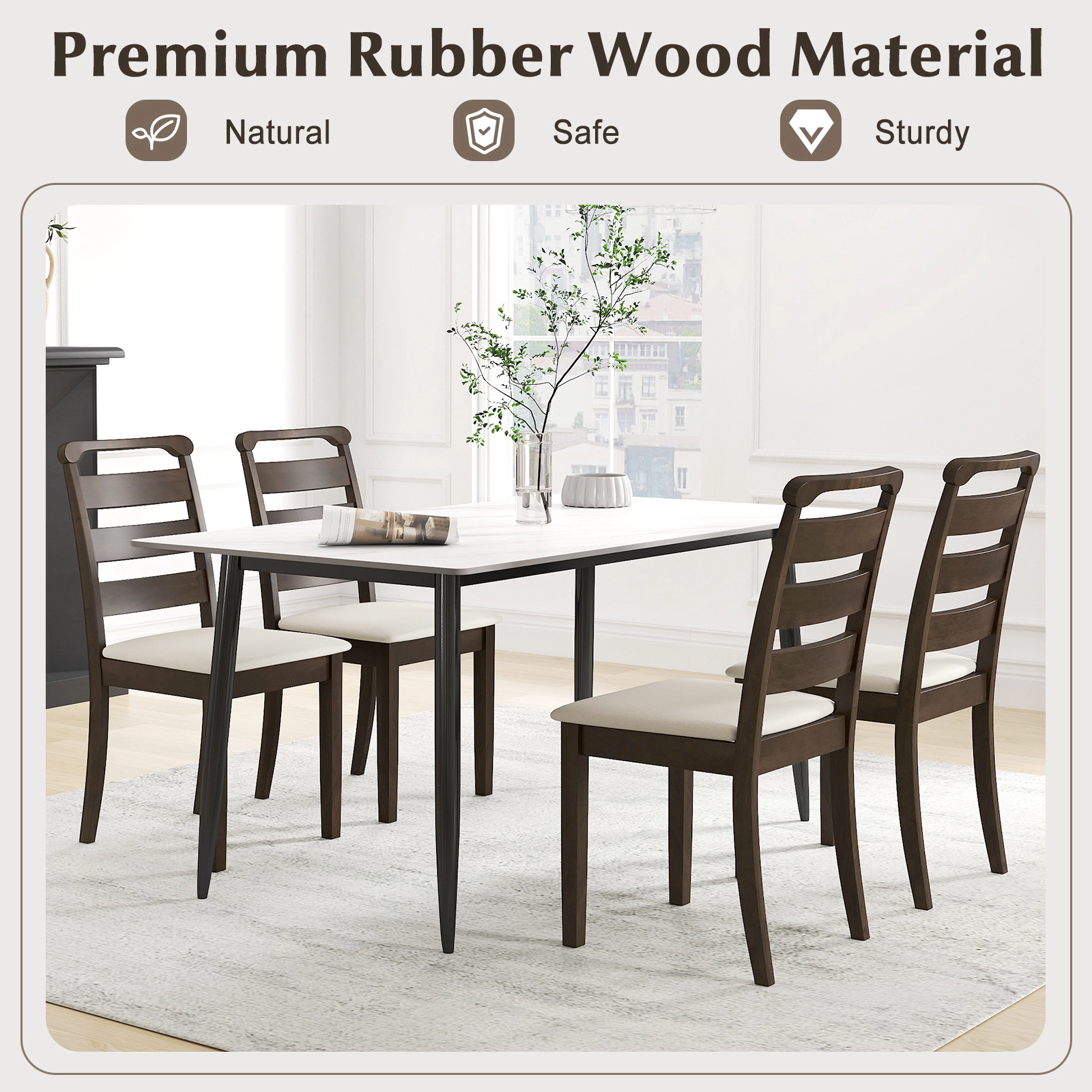 SUGIFT Deformation-Resistant Polyester Upholstered Wooden Dining Chair Set of 2 400-lb Capacity Walnut+White