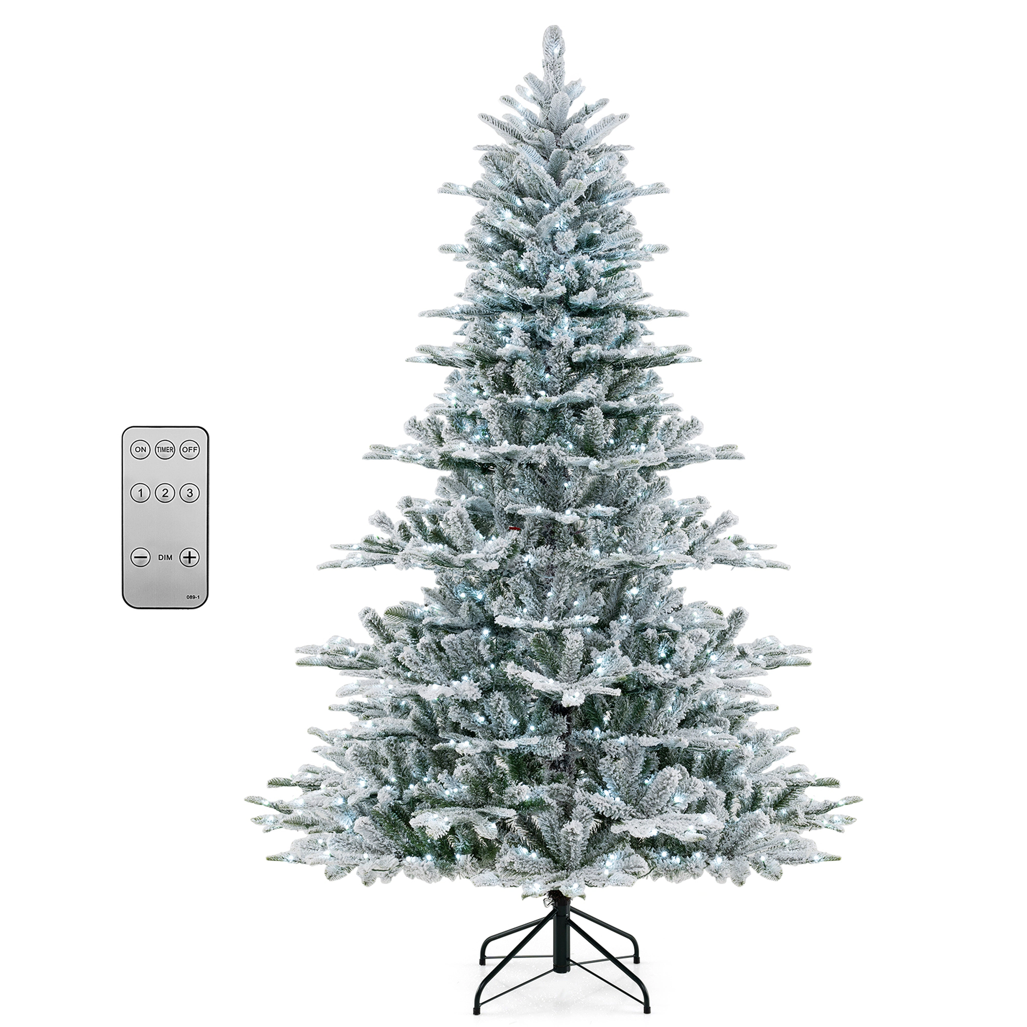Costway 6/7/8 FT Snow Flocked Artificial Christmas Tree with 661 PVC & PE Tips 500/620/800 LED Lights