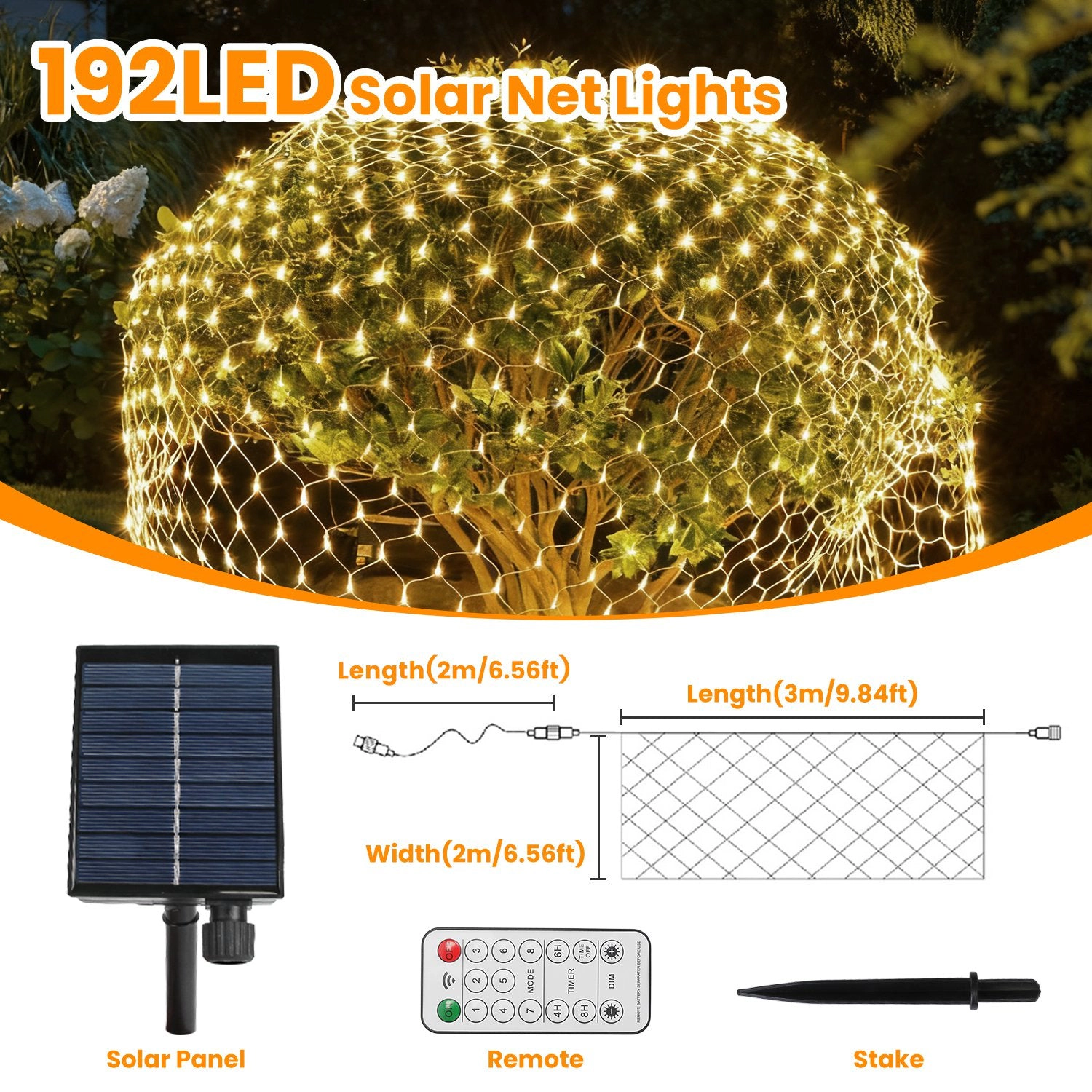 GBruno Solar 192LED Net Lights With Remote Timer